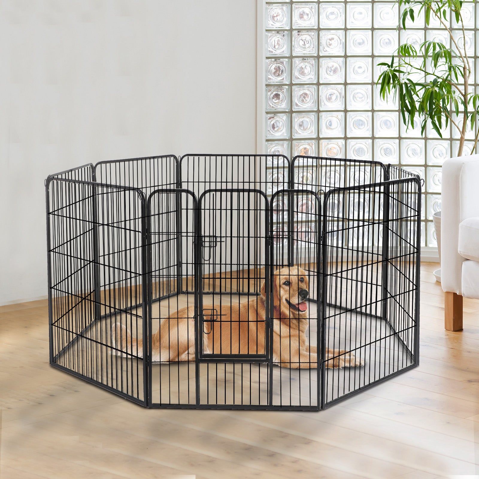 Pawhut Heavy Duty Dog pen 8 Panel Pet Puppy PlayPen Rabbit Hutch Run indoor outdoor Black, 80 x 60 cm