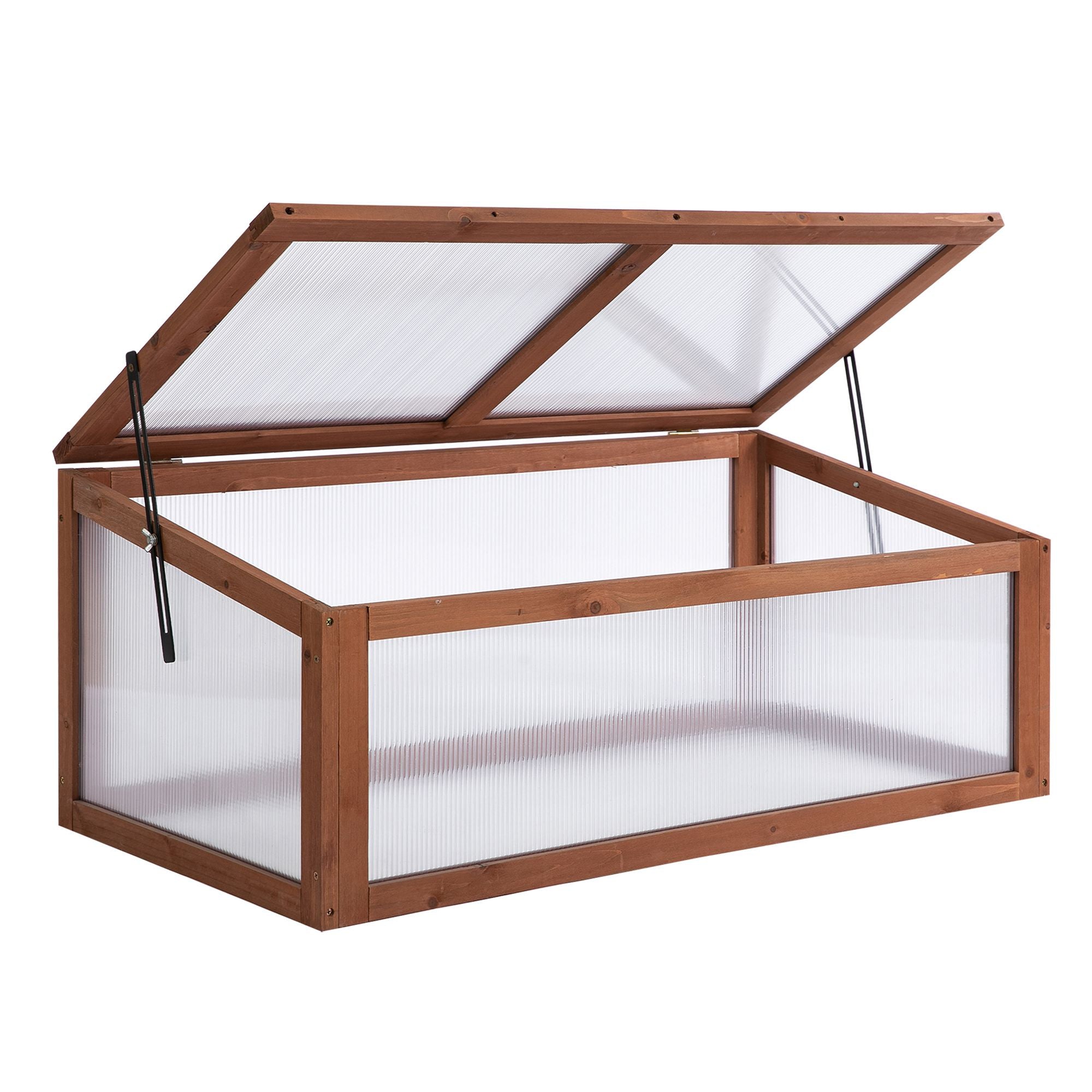 Outsunny 39" x 26" x 16" Wooden Cold Frame with Openable and Tilted Top Cover, Small Polycarbonate Planter Box for Flowers, Vegetables, Plants, Brown