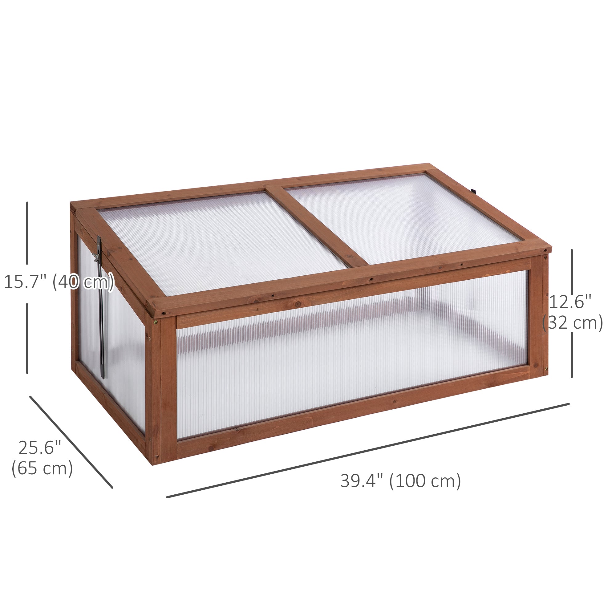 Outsunny 39" x 26" x 16" Wooden Cold Frame with Openable and Tilted Top Cover, Small Polycarbonate Planter Box for Flowers, Vegetables, Plants, Brown