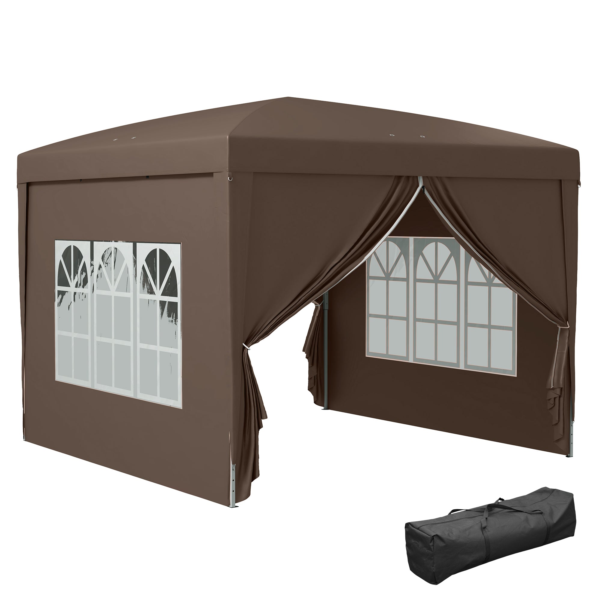 Outsunny 10'x10' Outdoor Pop Up Party Tent Gazebo Canopy with Carrying Bag (Coffee)