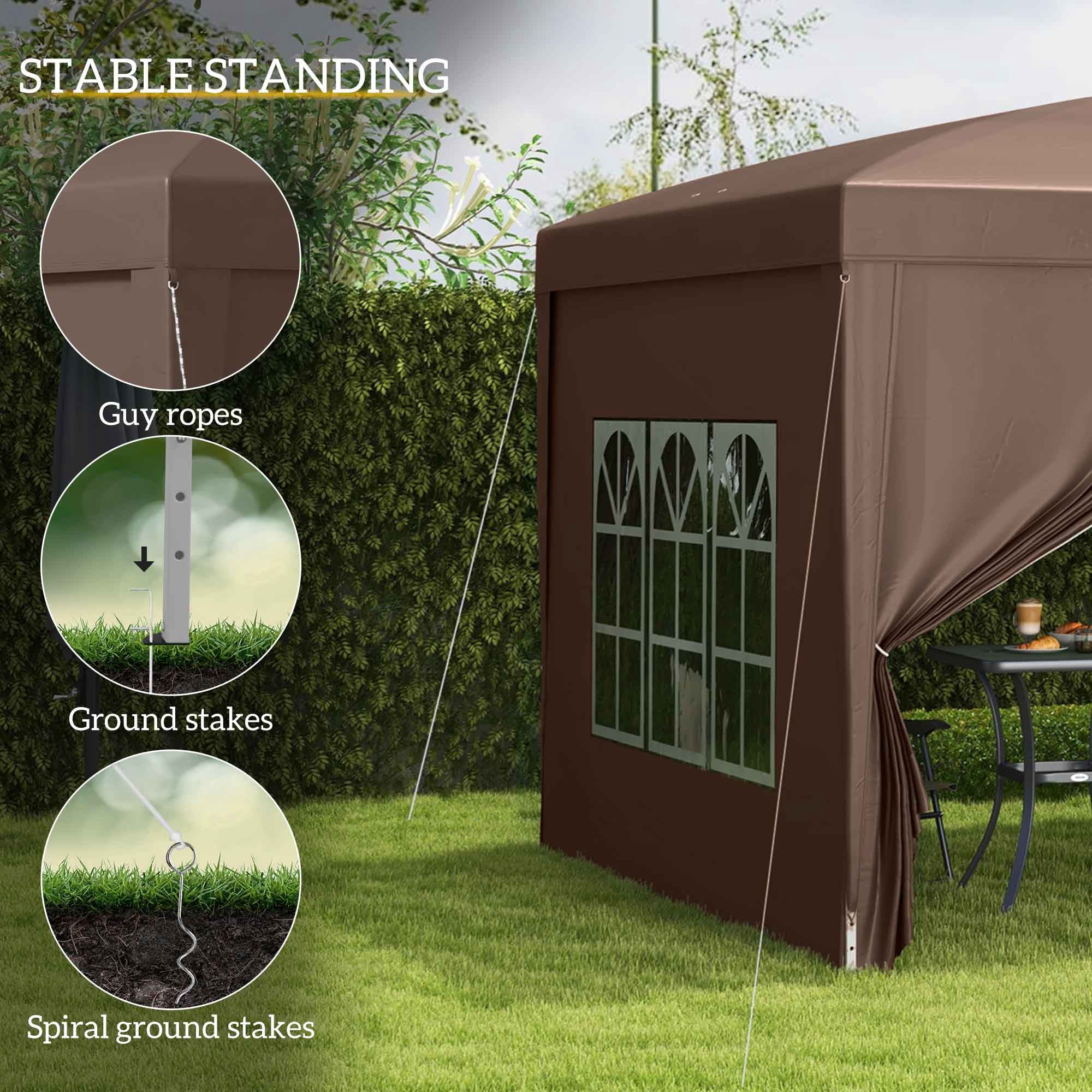 Outsunny 10'x10' Outdoor Pop Up Party Tent Gazebo Canopy with Carrying Bag (Coffee)