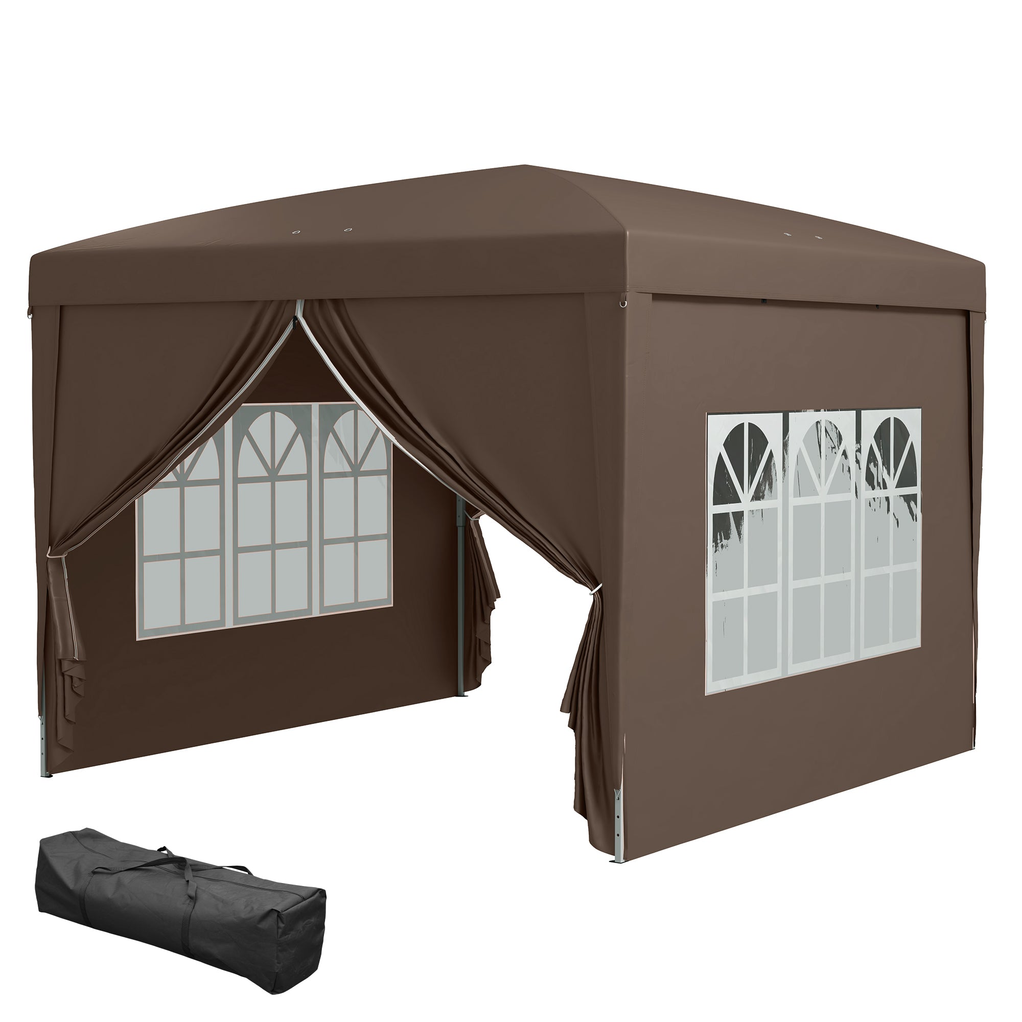 Outsunny 10'x10' Outdoor Pop Up Party Tent Gazebo Canopy with Carrying Bag (Coffee)