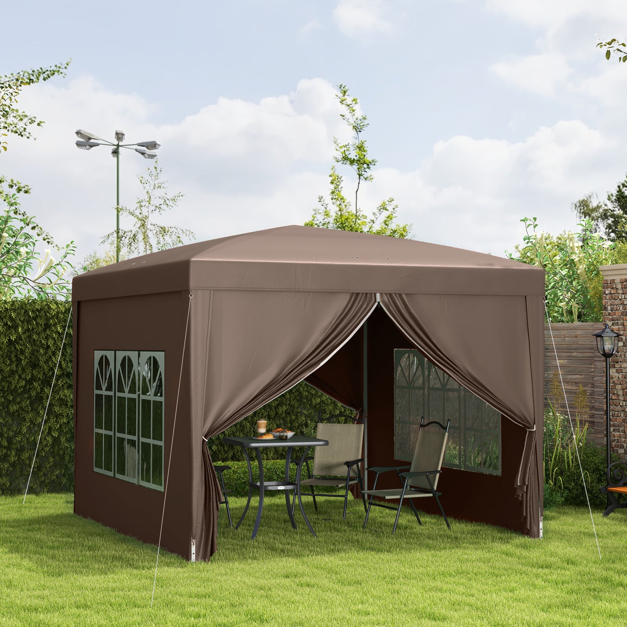 Outsunny 10'x10' Outdoor Pop Up Party Tent Gazebo Canopy with Carrying Bag (Coffee)