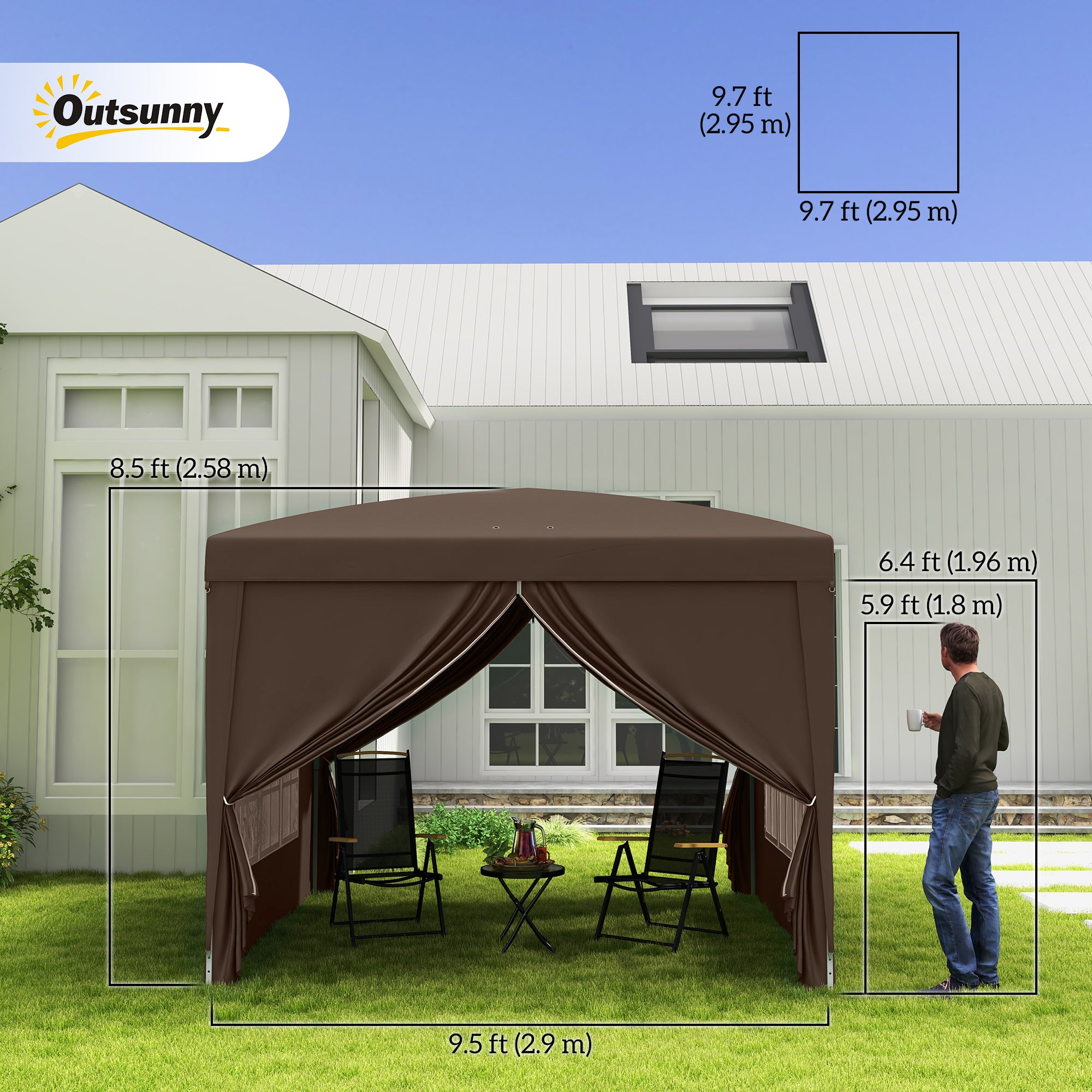 Outsunny 10'x10' Outdoor Pop Up Party Tent Gazebo Canopy with Carrying Bag (Coffee)