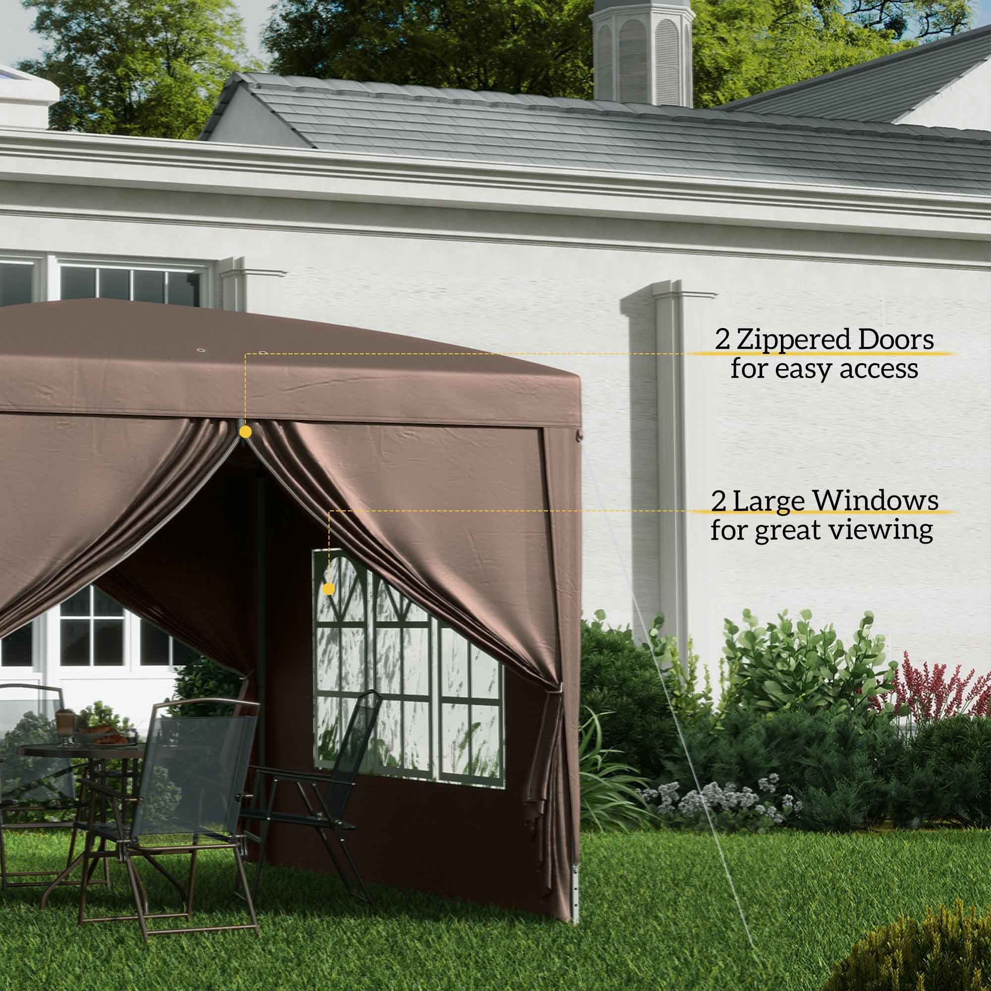 Outsunny 10'x10' Outdoor Pop Up Party Tent Gazebo Canopy with Carrying Bag (Coffee)
