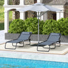 Outsunny 2 Pieces Folding Lounge Chairs, 4-Level Adjustable Chaise Lounges with Headrest, Tanning Chair Beach Beds, Reclining Lounger Cot for Camping, Hiking, Backyard, Grey
