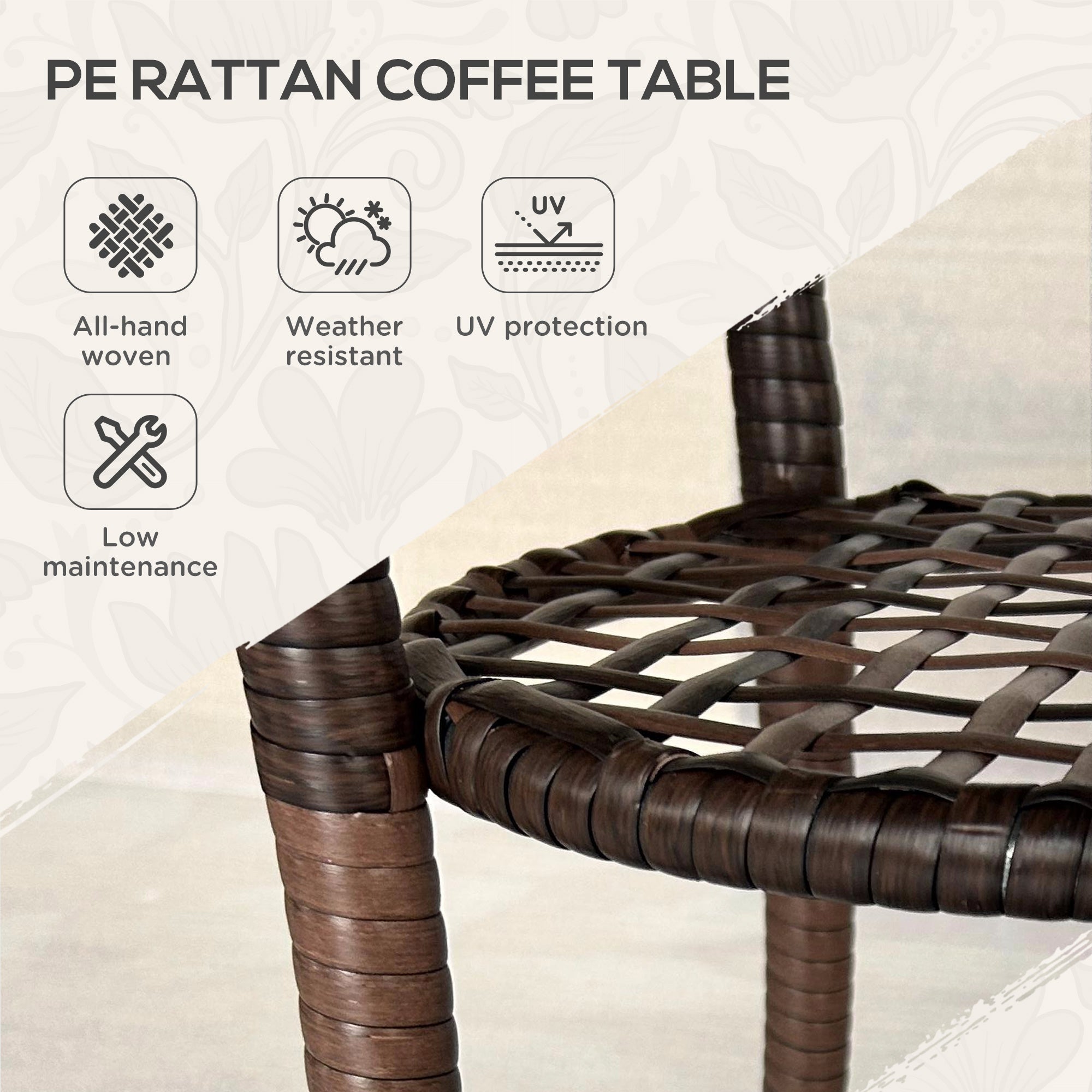 Outsunny 25.2" Outdoor Wicker Dining Table, Rattan Patio Round Coffee Table with 2-Tier Storage Shelf, Metal Frame Side Table with Tempered Glass Top, Brown