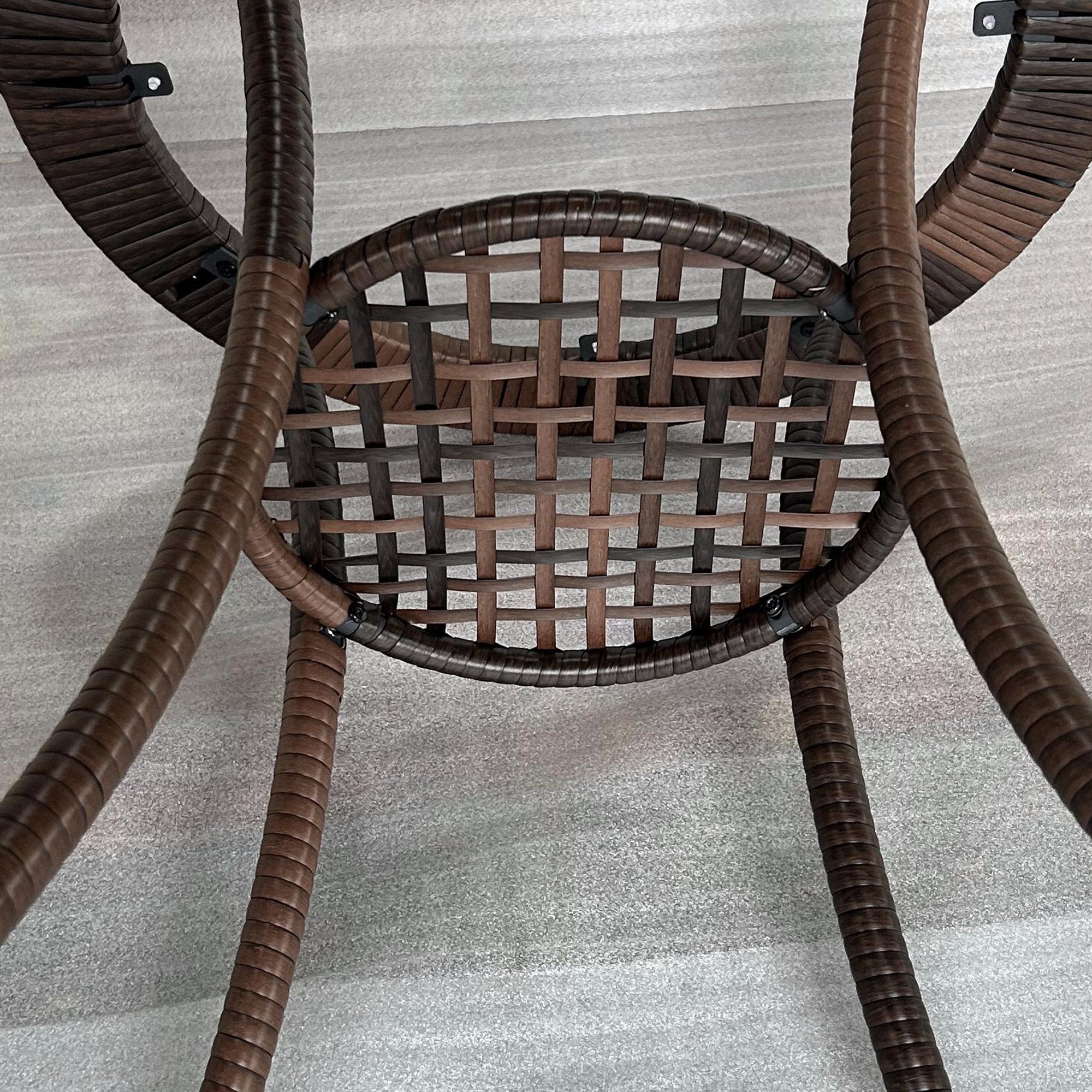 Outsunny 25.2" Outdoor Wicker Dining Table, Rattan Patio Round Coffee Table with 2-Tier Storage Shelf, Metal Frame Side Table with Tempered Glass Top, Brown