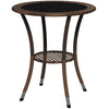 Outsunny 25.2" Outdoor Wicker Dining Table, Rattan Patio Round Coffee Table with 2-Tier Storage Shelf, Metal Frame Side Table with Tempered Glass Top, Brown
