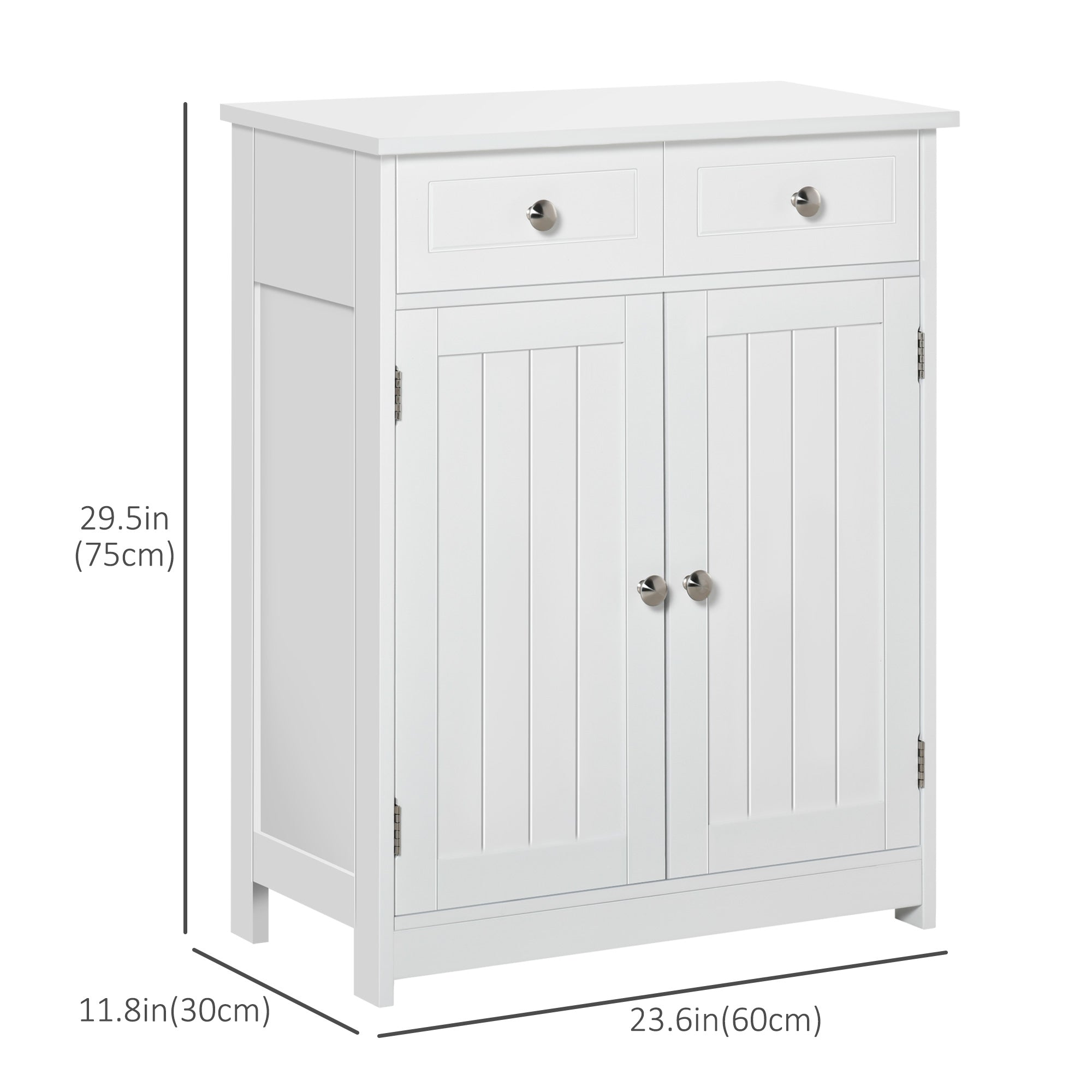 kleankin Bathroom Storage Cabinet, Floor Cabinet with 2 Doors, 2 Drawers, Adjustable Shelf for Washroom, White