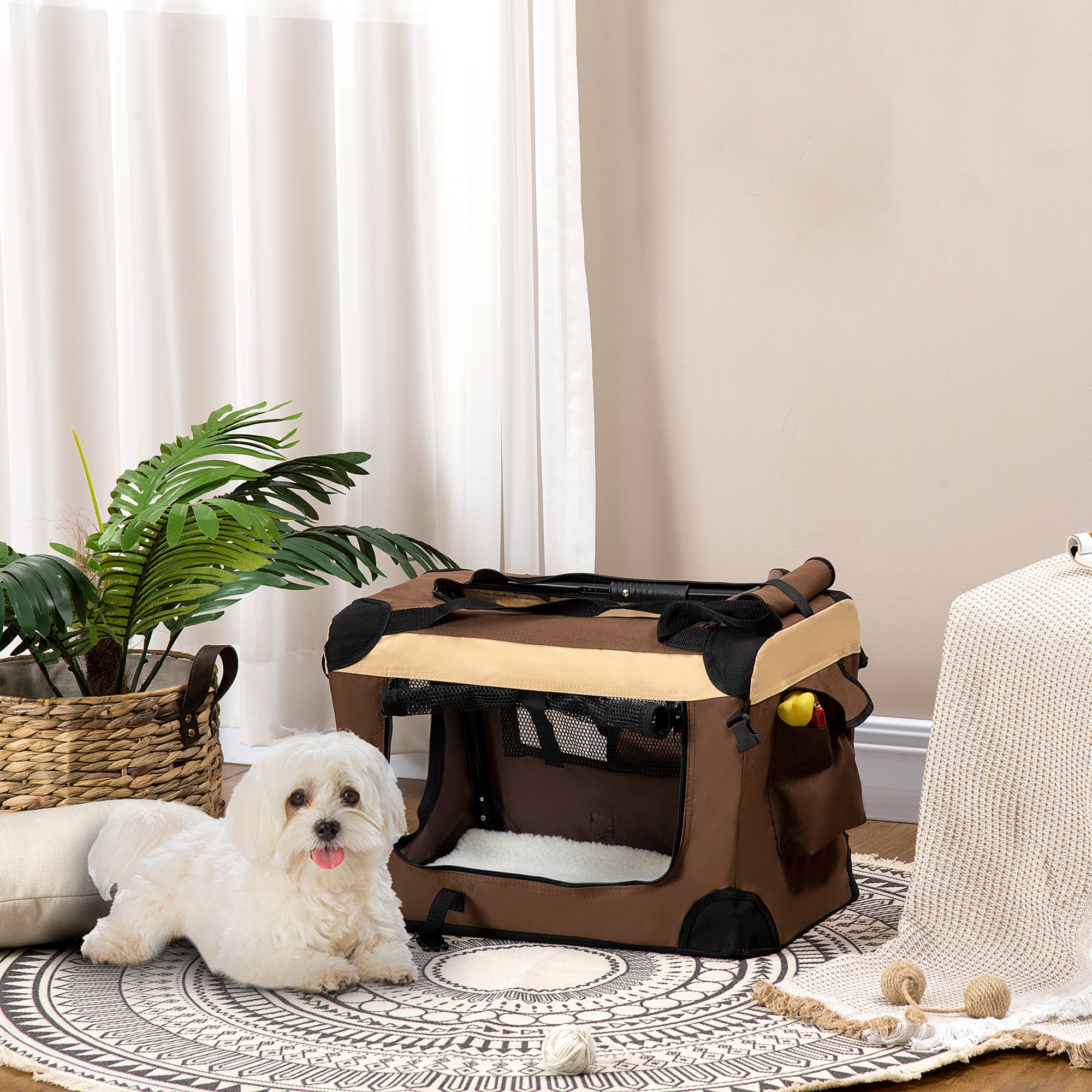 PawHut 51cm Foldable Pet Carrier for Miniature Dogs, Portable Cat Carrier Soft Side Pet Travel Crate with Removable Mat, Breathable Mesh - Brown