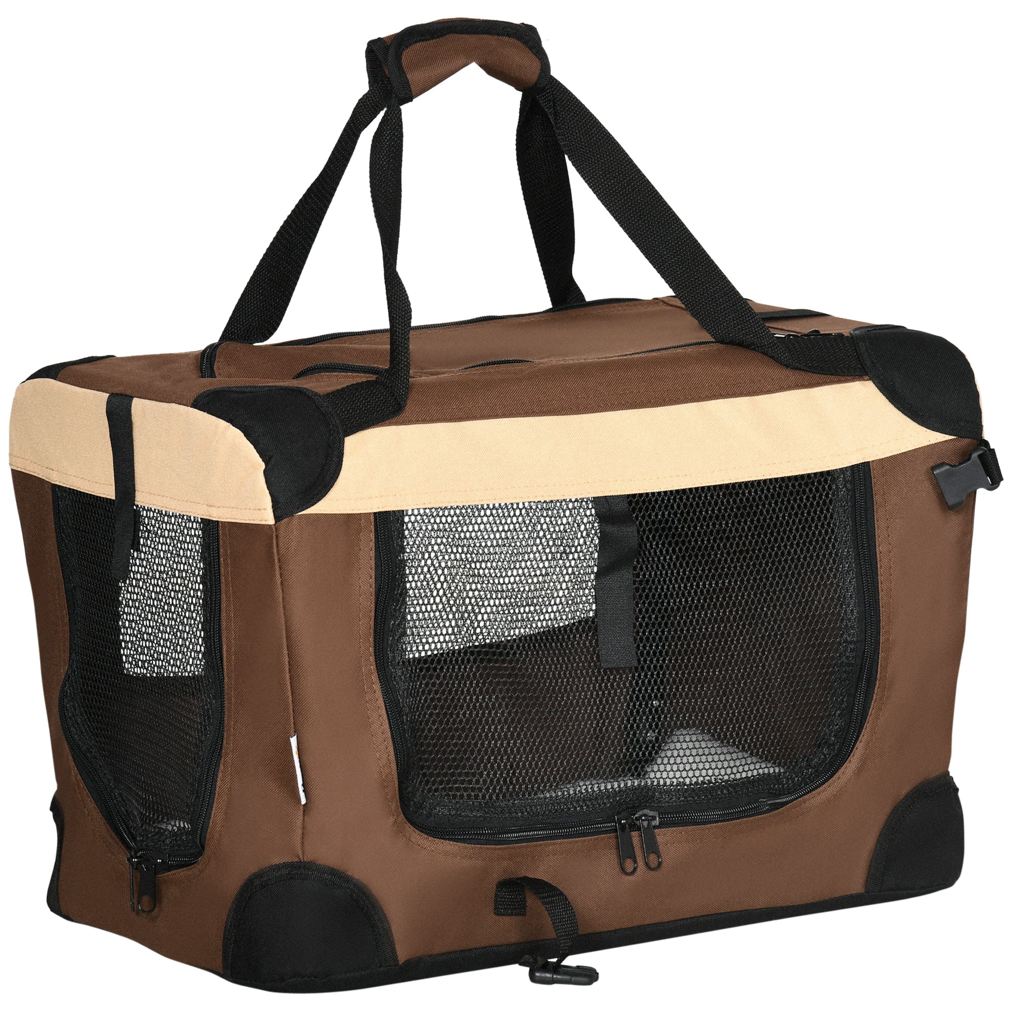 PawHut 51cm Foldable Pet Carrier for Miniature Dogs, Portable Cat Carrier Soft Side Pet Travel Crate with Removable Mat, Breathable Mesh - Brown