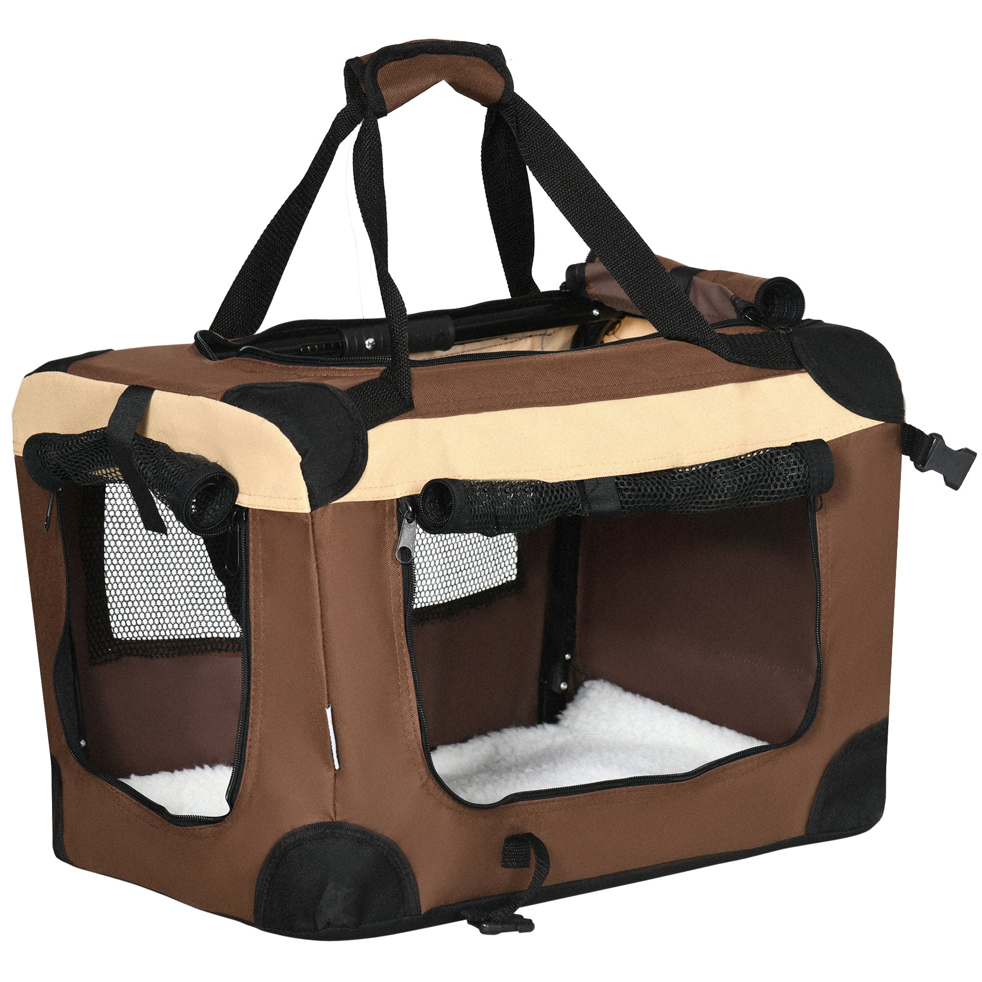 PawHut 51cm Foldable Pet Carrier for Miniature Dogs, Portable Cat Carrier Soft Side Pet Travel Crate with Removable Mat, Breathable Mesh - Brown
