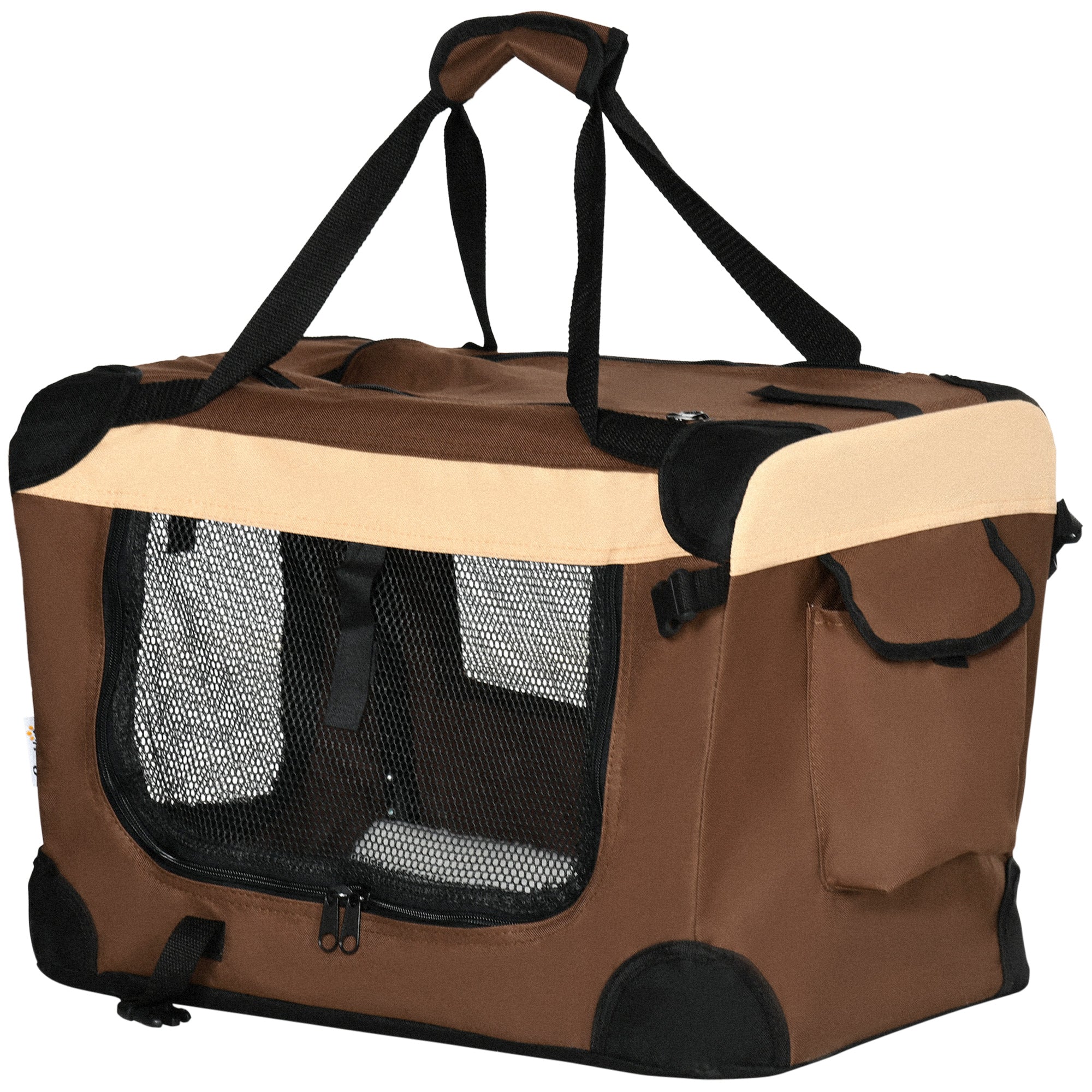 PawHut 51cm Foldable Pet Carrier for Miniature Dogs, Portable Cat Carrier Soft Side Pet Travel Crate with Removable Mat, Breathable Mesh - Brown