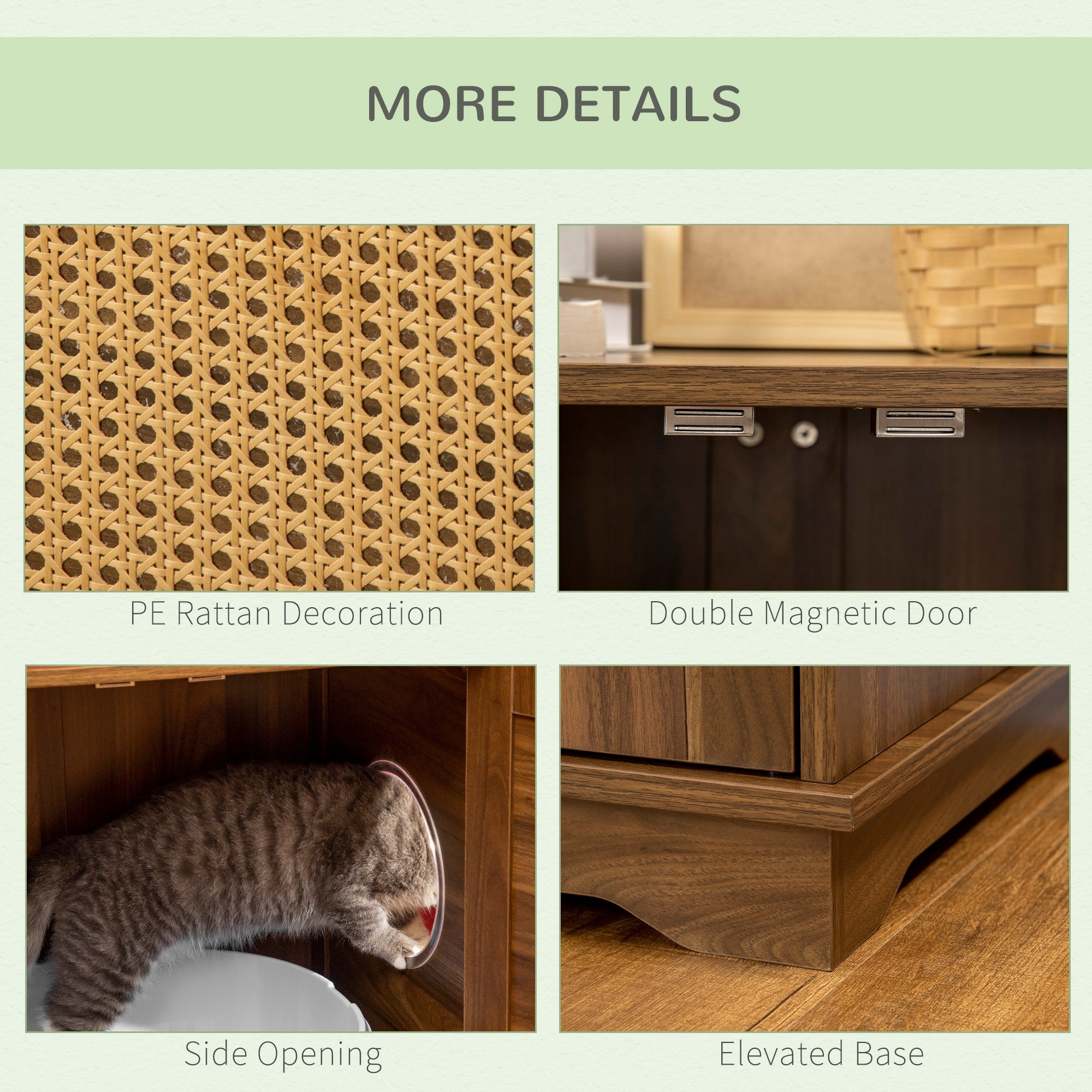 PawHut 3-in-1 Cat Litter Box Furniture Hidden, Cat Cabinet Bed, End Table with Rattan, Kitty Bed with Plush Foam Cushion, Modern Cat Bedding House with End Table Use, Walnut