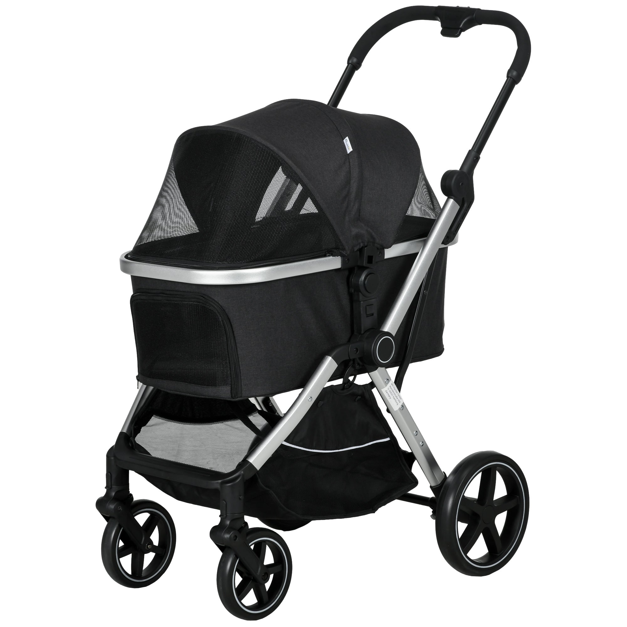 PawHut 3 in 1 Dog Stroller, Folding Pet Stroller with Storage Basket, Removable Carrier, Cushion, Safety Leashes, Cat Stroller for Small Dogs and Cats, Black