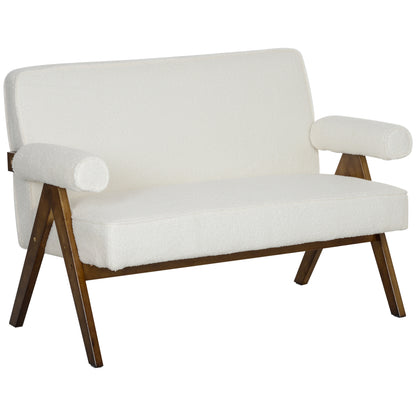 HOMCOM 48" Loveseat Sofa, 2 Seater Sofa Couch with 5.5" Thick Padding and Rubber Wood Legs, Boucle Fabric Upholstered for Living Room, Bedroom, Home Office, Cream White