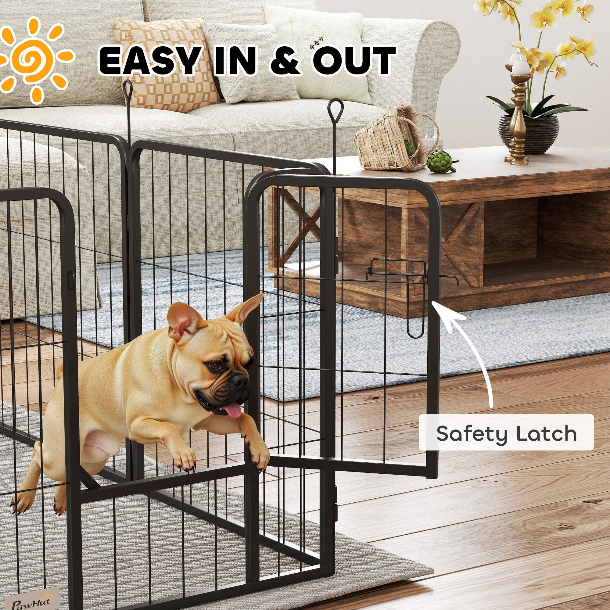 PawHut 8 Panels Dog Playpen, 24" Heavy Duty Dog Pen, Portable & Foldable Dog Fence with Door & Strap for Indoor Outdoor Backyard Garden, Puppy Pet Playpen for Small Dogs