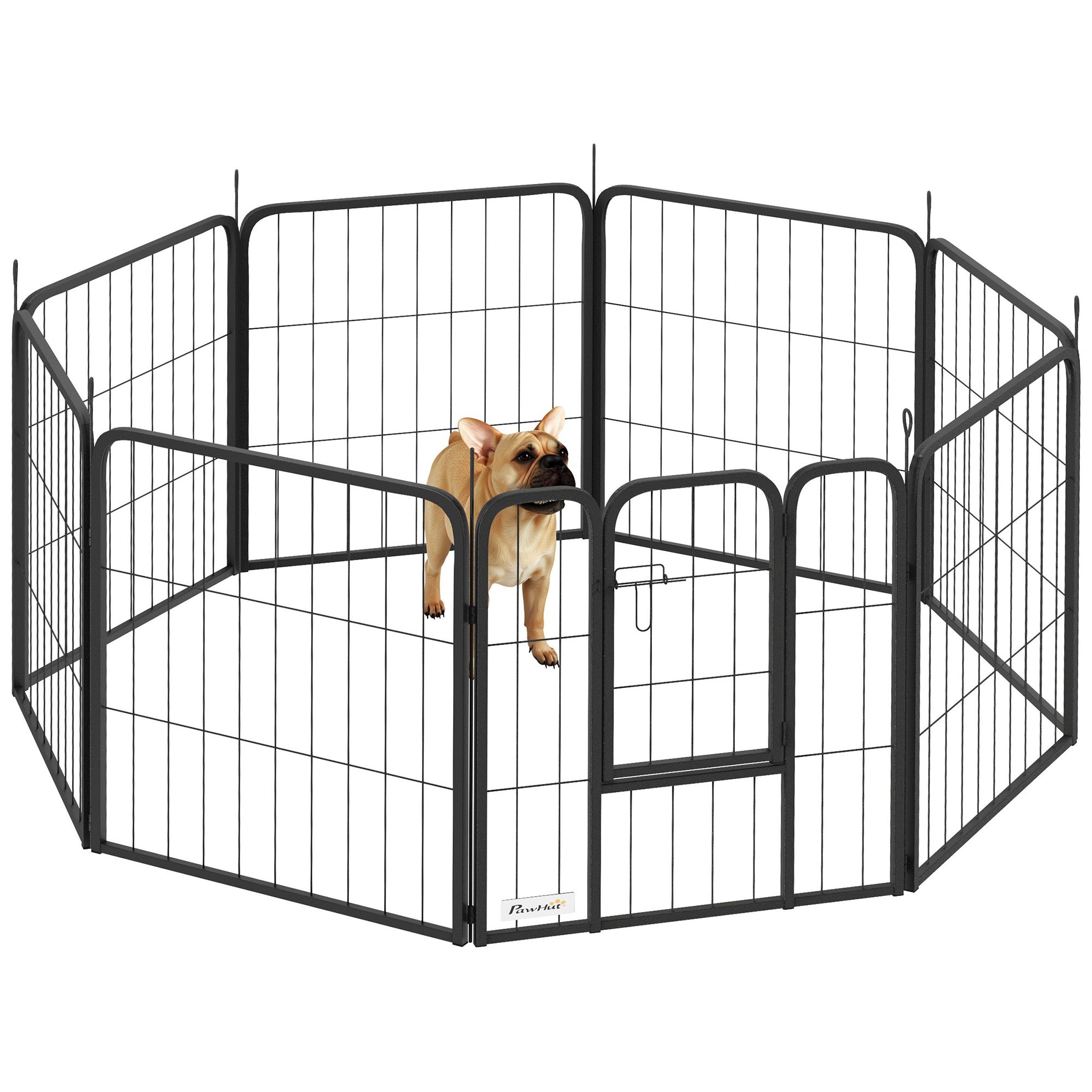 PawHut 8 Panels Dog Playpen, 24" Heavy Duty Dog Pen, Portable & Foldable Dog Fence with Door & Strap for Indoor Outdoor Backyard Garden, Puppy Pet Playpen for Small Dogs