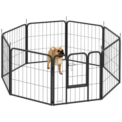 PawHut 8 Panels Dog Playpen, 24" Heavy Duty Dog Pen, Portable & Foldable Dog Fence with Door & Strap for Indoor Outdoor Backyard Garden, Puppy Pet Playpen for Small Dogs