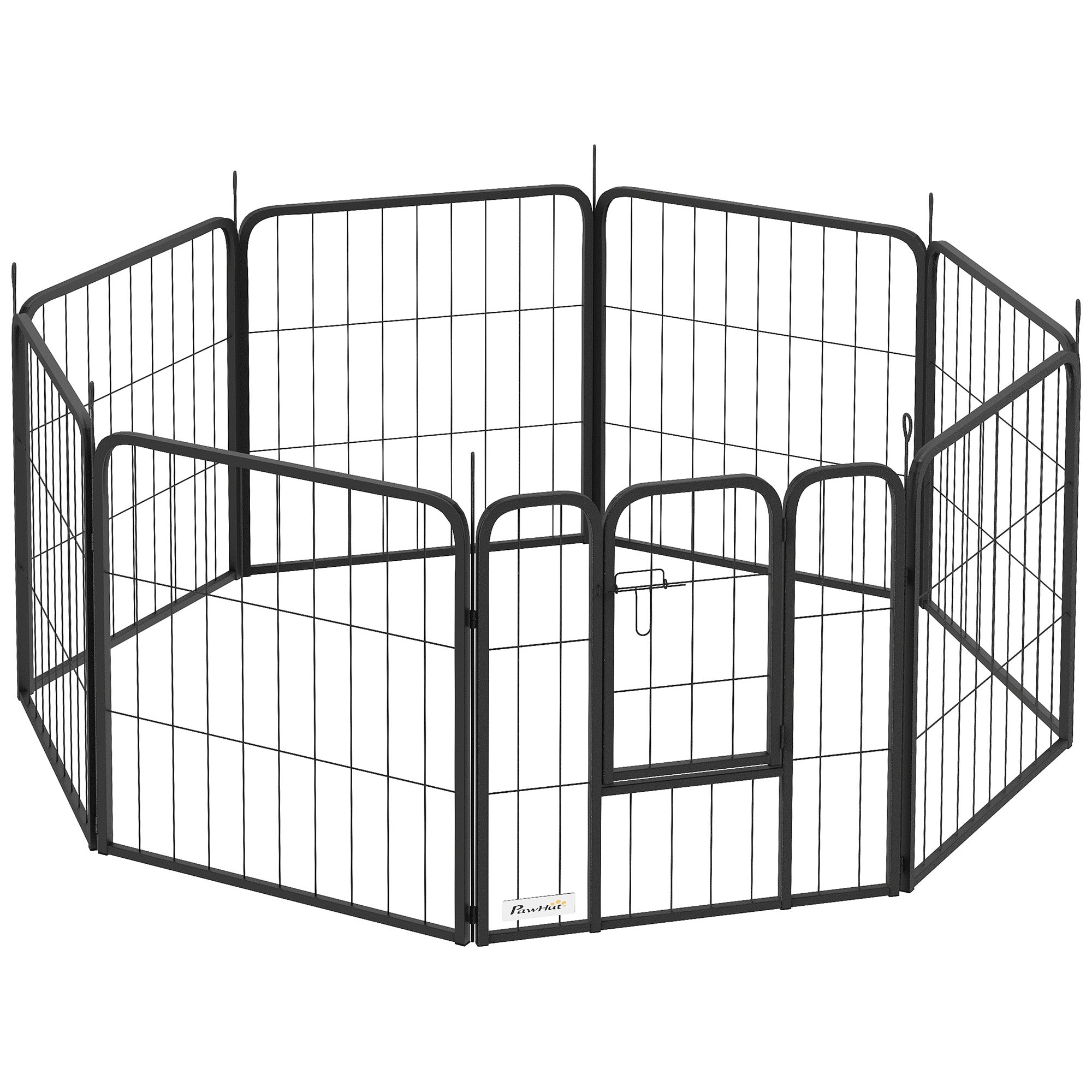 PawHut 8 Panels Dog Playpen, 24" Heavy Duty Dog Pen, Portable & Foldable Dog Fence with Door & Strap for Indoor Outdoor Backyard Garden, Puppy Pet Playpen for Small Dogs