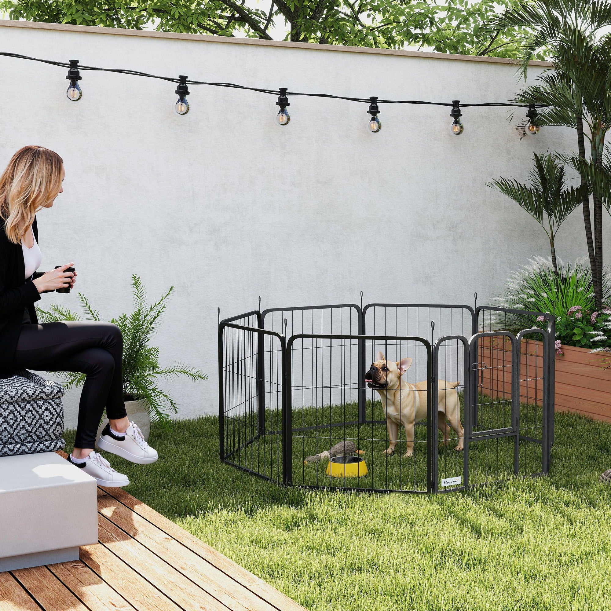 PawHut 8 Panels Dog Playpen, 24" Heavy Duty Dog Pen, Portable & Foldable Dog Fence with Door & Strap for Indoor Outdoor Backyard Garden, Puppy Pet Playpen for Small Dogs
