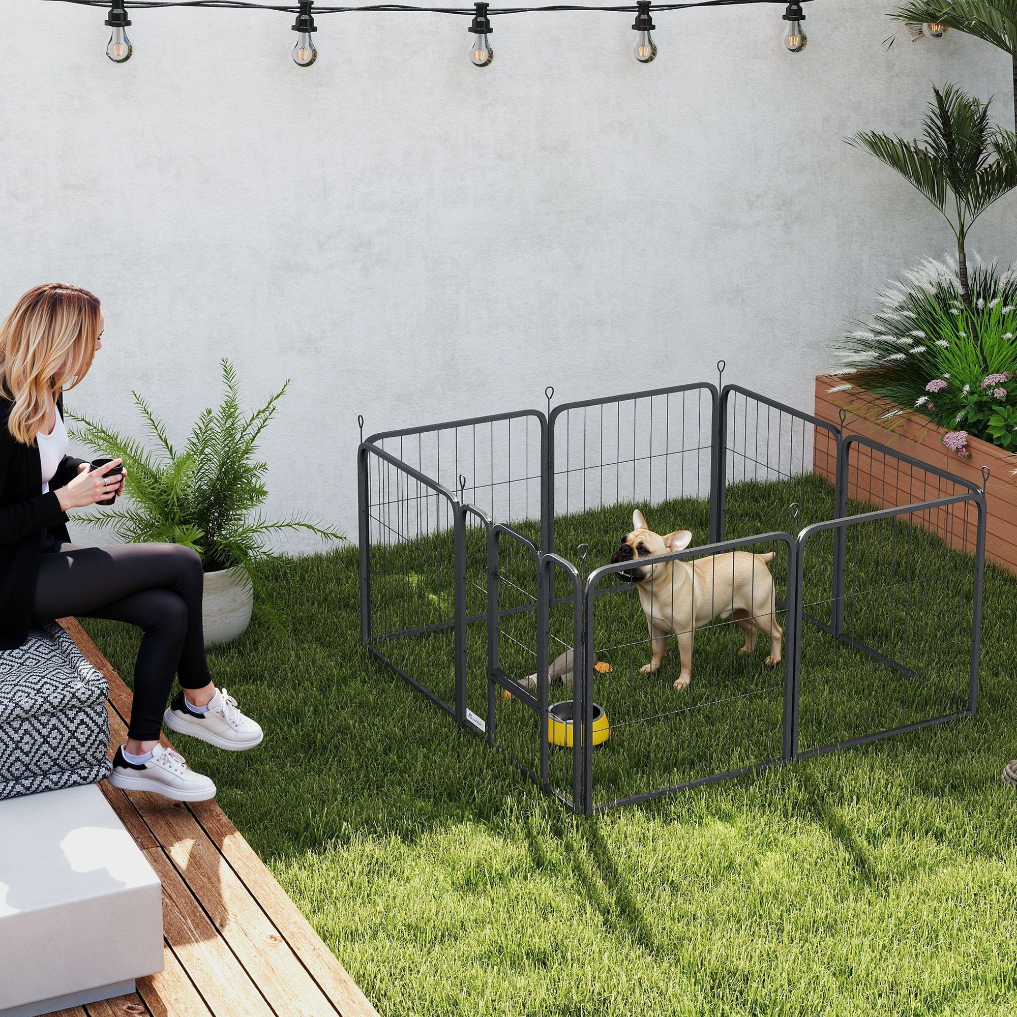 PawHut 8 Panels Dog Playpen, 24" Heavy Duty Dog Pen, Portable & Foldable Dog Fence with Door & Strap for Indoor Outdoor Backyard Garden, Puppy Pet Playpen for Small Dogs