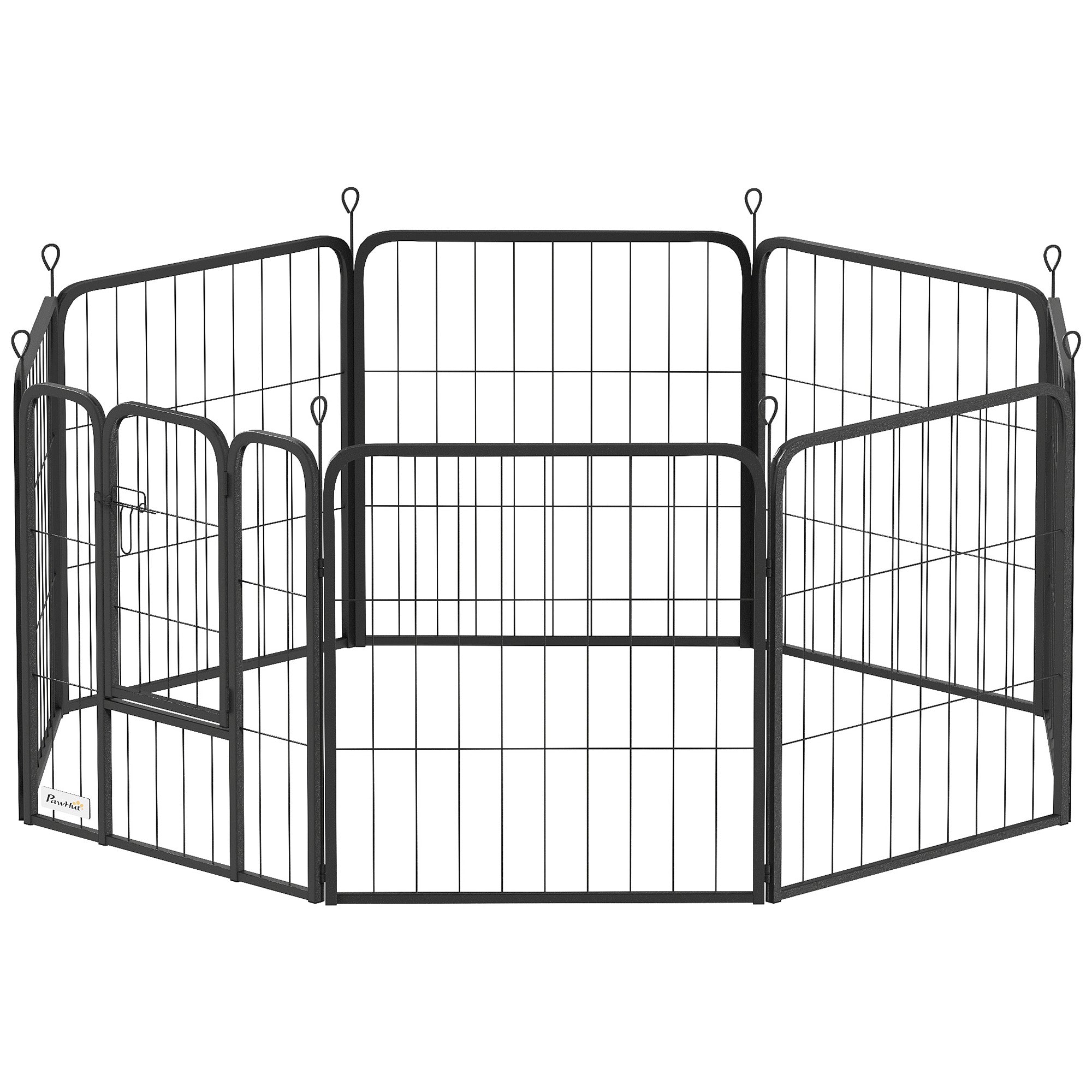 PawHut 8 Panels Dog Playpen, 24" Heavy Duty Dog Pen, Portable & Foldable Dog Fence with Door & Strap for Indoor Outdoor Backyard Garden, Puppy Pet Playpen for Small Dogs