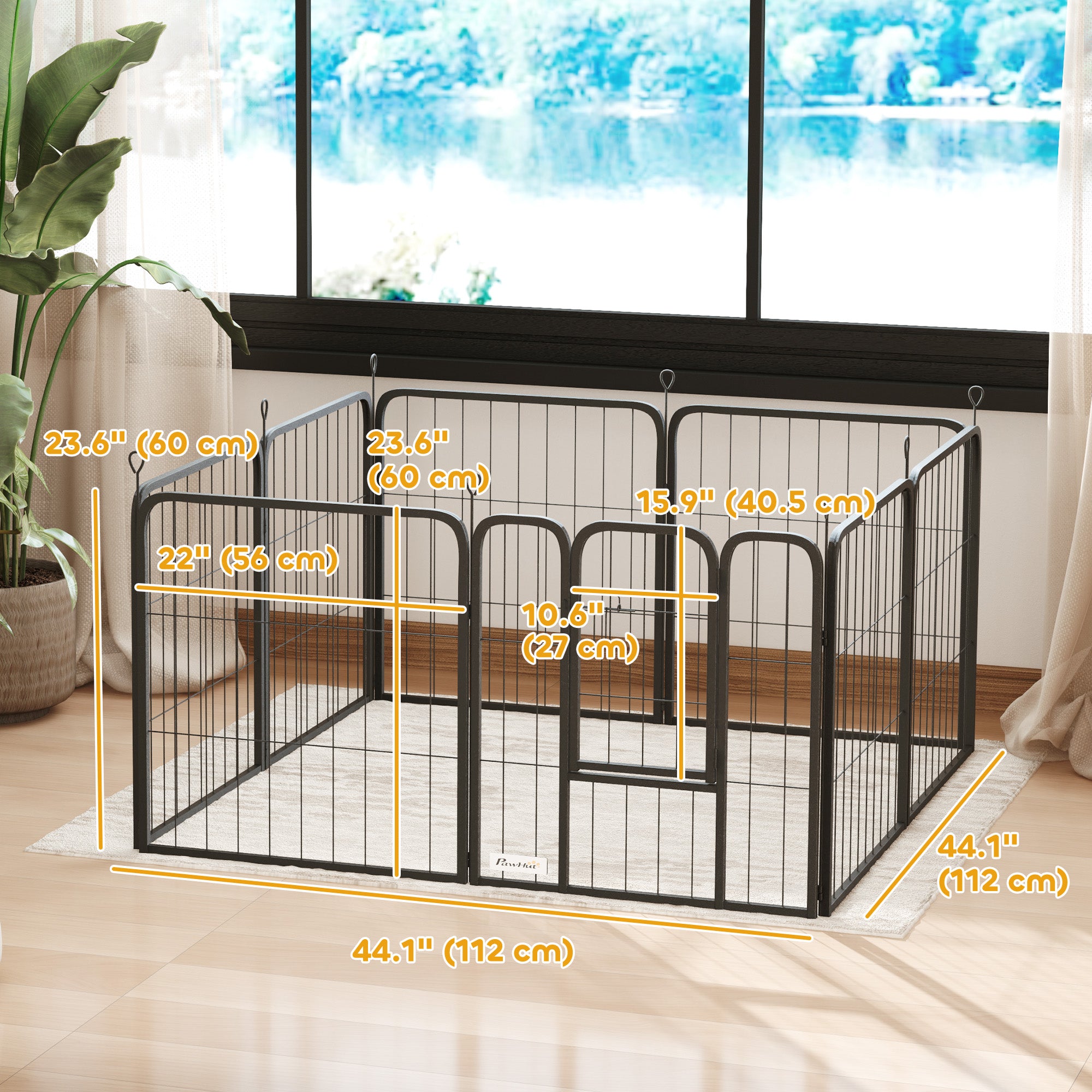 PawHut 8 Panels Dog Playpen, 24" Heavy Duty Dog Pen, Portable & Foldable Dog Fence with Door & Strap for Indoor Outdoor Backyard Garden, Puppy Pet Playpen for Small Dogs