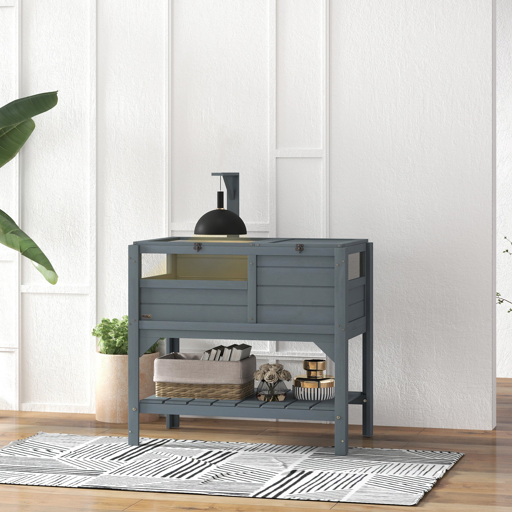 PawHut Wooden Tortoise House Habitat with Shelf, Tortoise Enclosure for Small Animals with Light Support Frame, Reptile Cage with Tray for Indoor Use, 33" L x 20" W x 41" H