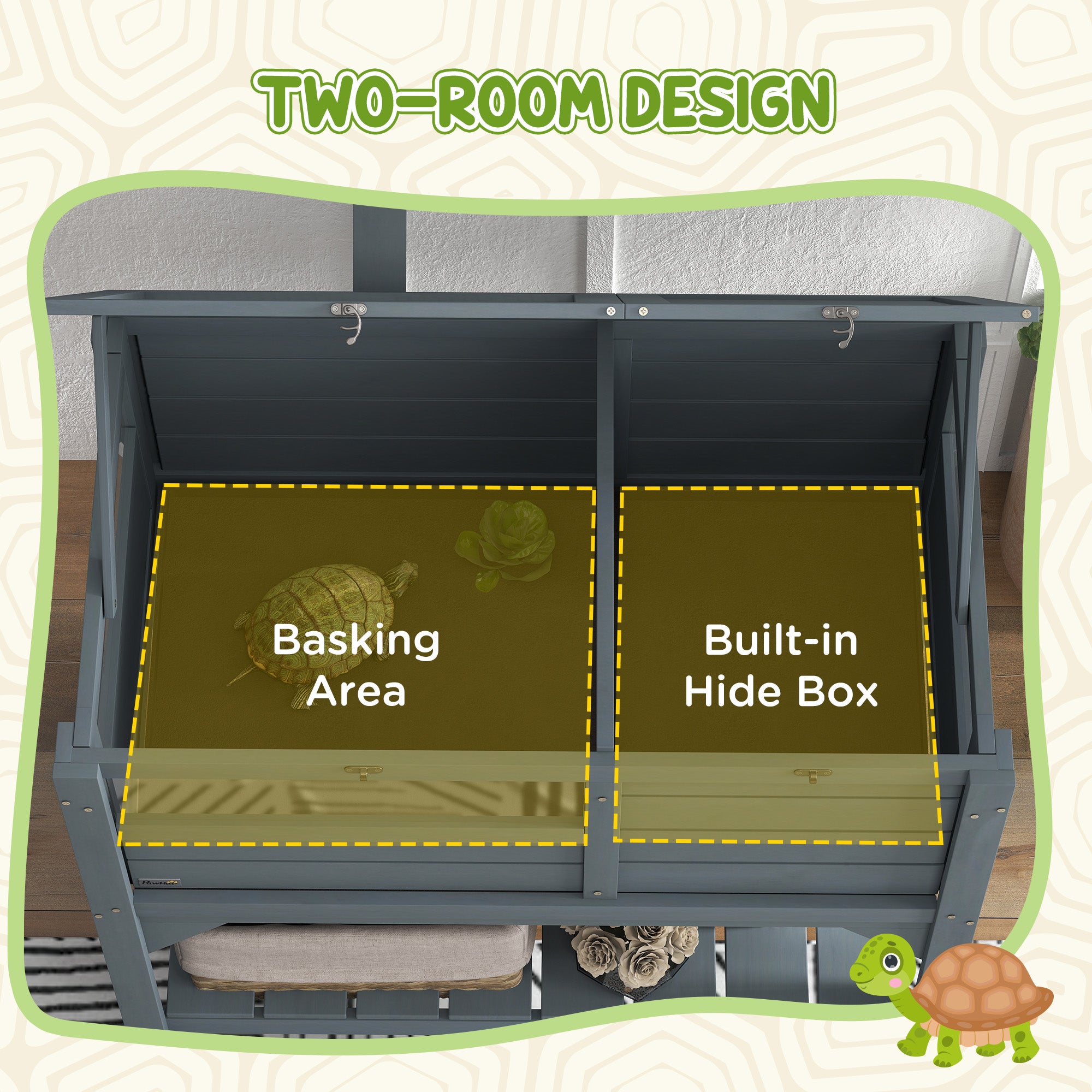 PawHut Wooden Tortoise House Habitat with Shelf, Tortoise Enclosure for Small Animals with Light Support Frame, Reptile Cage with Tray for Indoor Use, 33" L x 20" W x 41" H