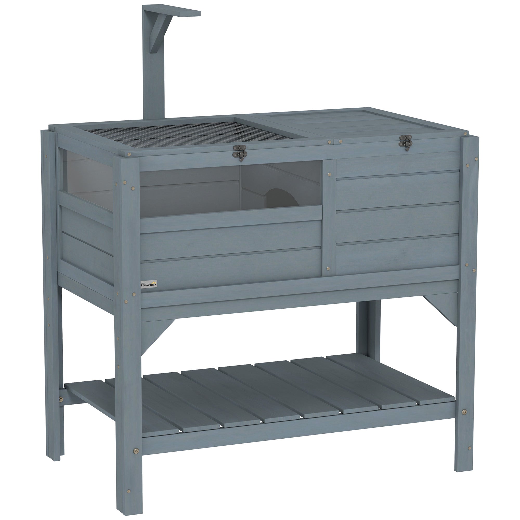 PawHut Wooden Tortoise House Habitat with Shelf, Tortoise Enclosure for Small Animals with Light Support Frame, Reptile Cage with Tray for Indoor Use, 33" L x 20" W x 41" H