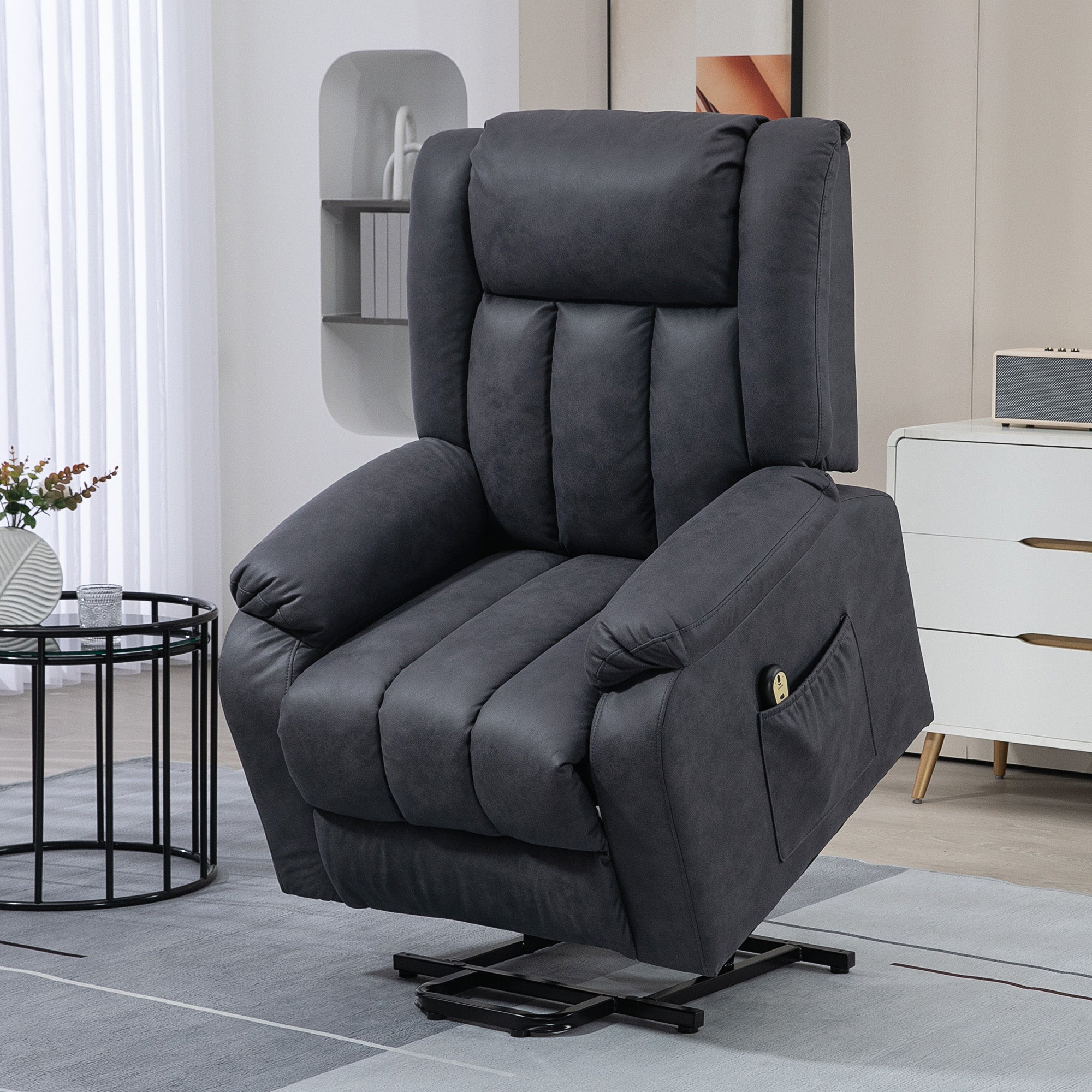 HOMCOM Power Lift Recliner Chair, Microfibre Upholstered Electric Recliner Chair for Seniors with Remote Control, Side Pockets, Quick Assembly, Charcoal Grey