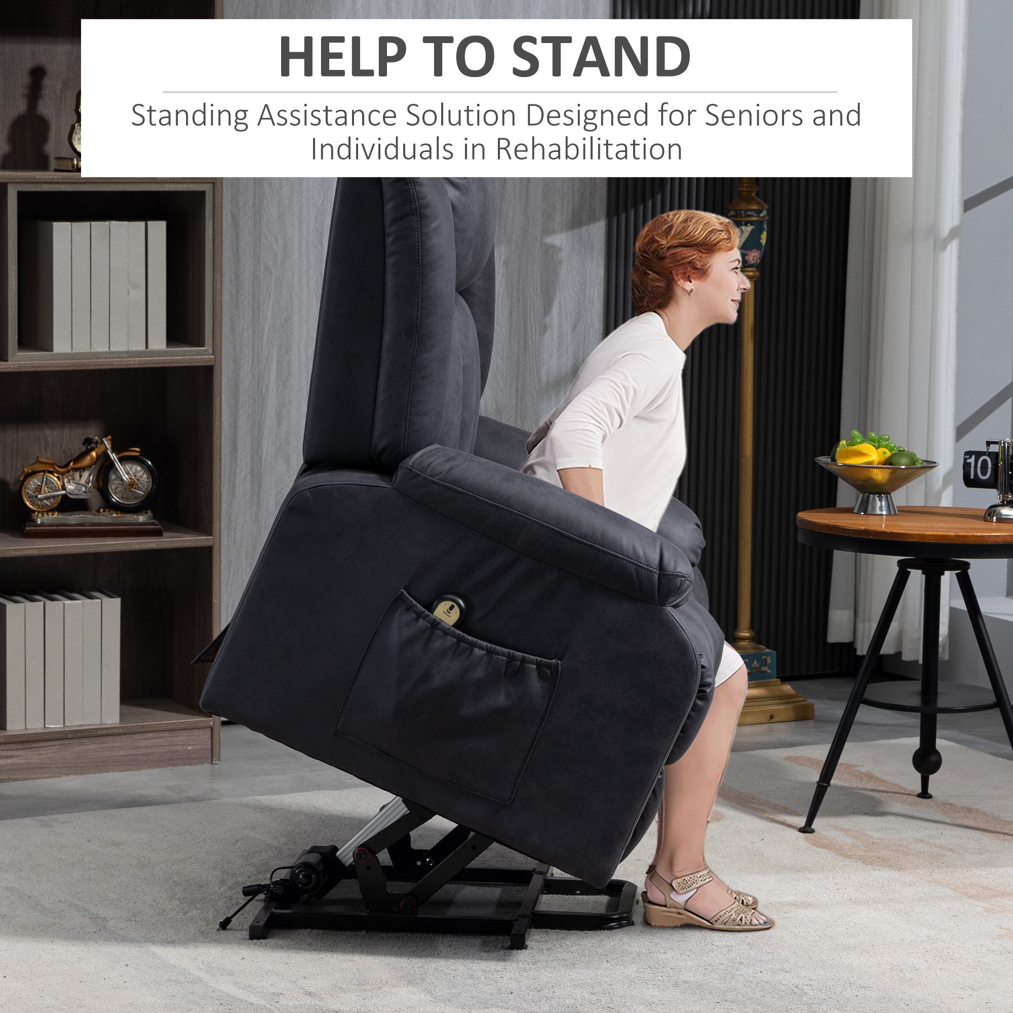 HOMCOM Power Lift Recliner Chair, Microfibre Upholstered Electric Recliner Chair for Seniors with Remote Control, Side Pockets, Quick Assembly, Charcoal Grey