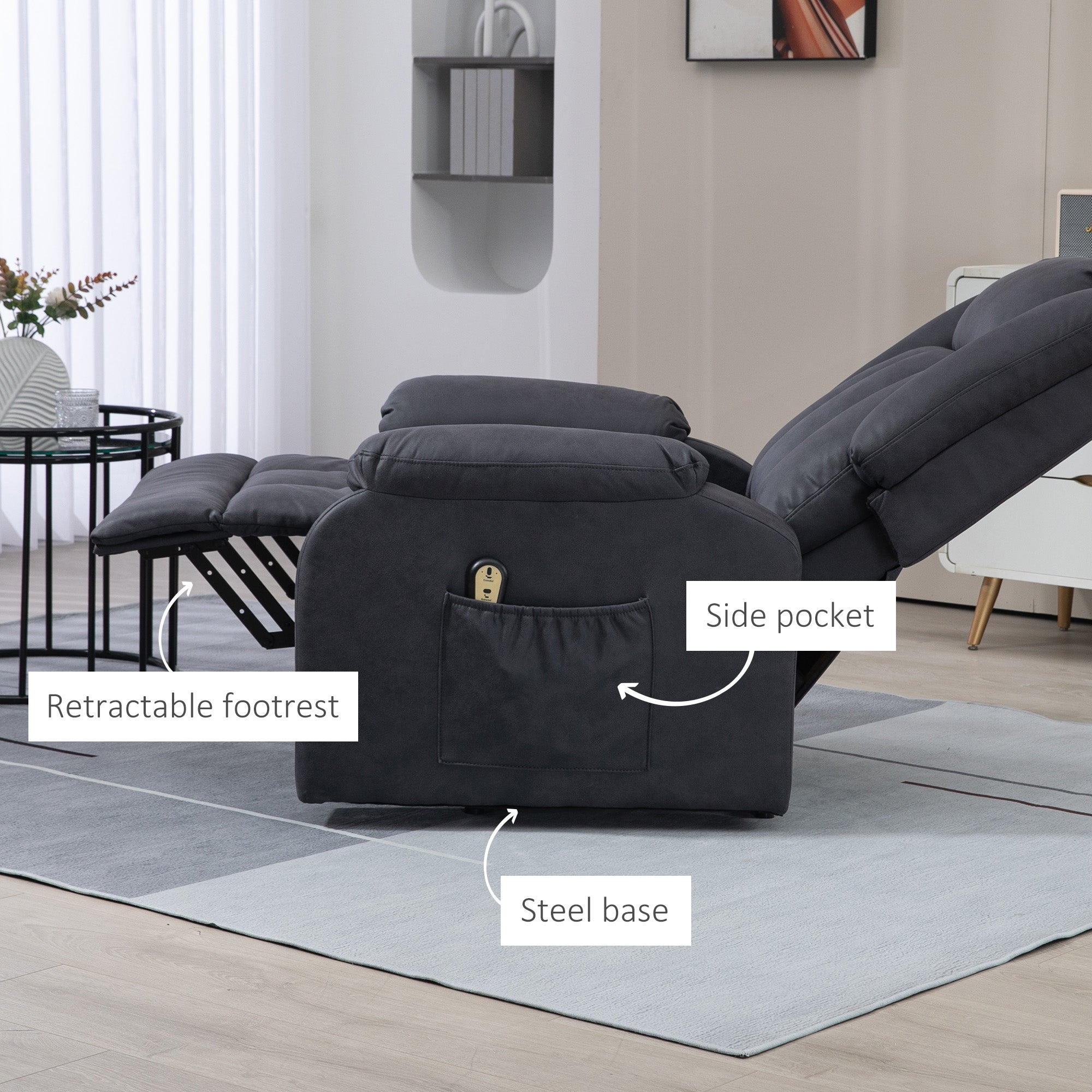 HOMCOM Power Lift Recliner Chair, Microfibre Upholstered Electric Recliner Chair for Seniors with Remote Control, Side Pockets, Quick Assembly, Charcoal Grey