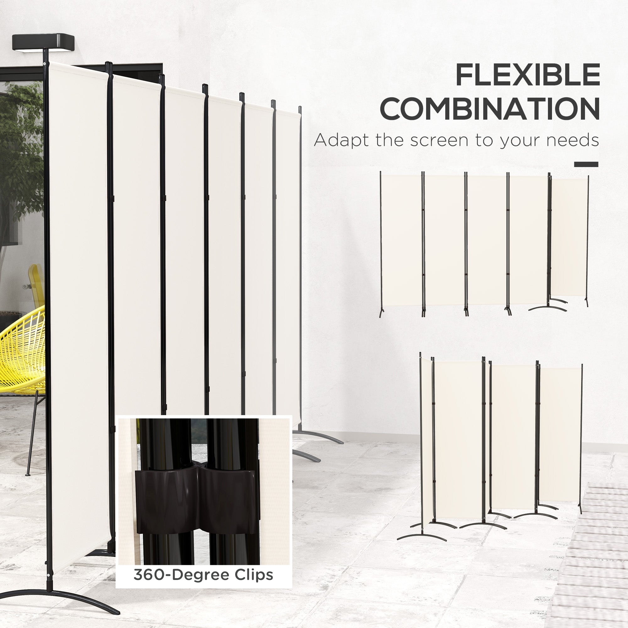 Outsunny 6 Panel Folding Outdoor Privacy Screen, 5.7FT Tall Room Divider with UV30+ Protection, Freestanding Privacy Panel Partition with Stable Base for Indoor Outdoor, Beige