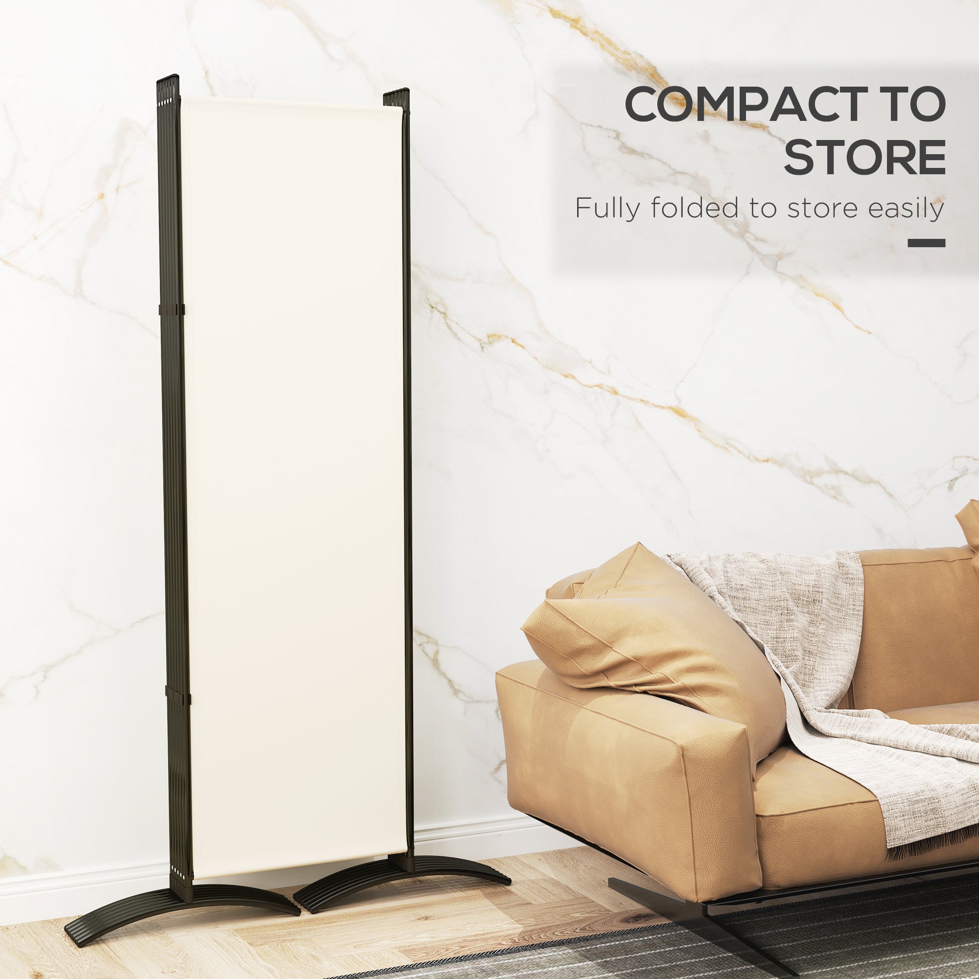 Outsunny 6 Panel Folding Outdoor Privacy Screen, 5.7FT Tall Room Divider with UV30+ Protection, Freestanding Privacy Panel Partition with Stable Base for Indoor Outdoor, Beige