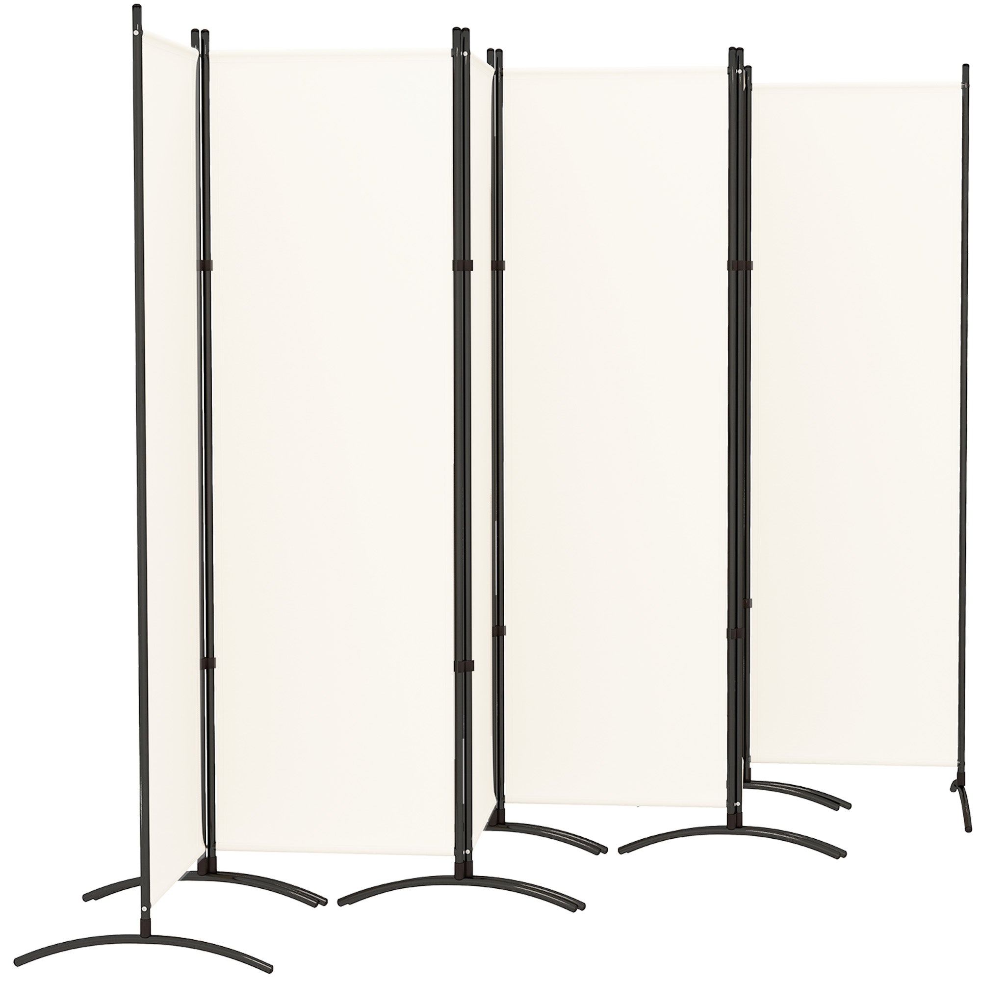 Outsunny 6 Panel Folding Outdoor Privacy Screen, 5.7FT Tall Room Divider with UV30+ Protection, Freestanding Privacy Panel Partition with Stable Base for Indoor Outdoor, Beige