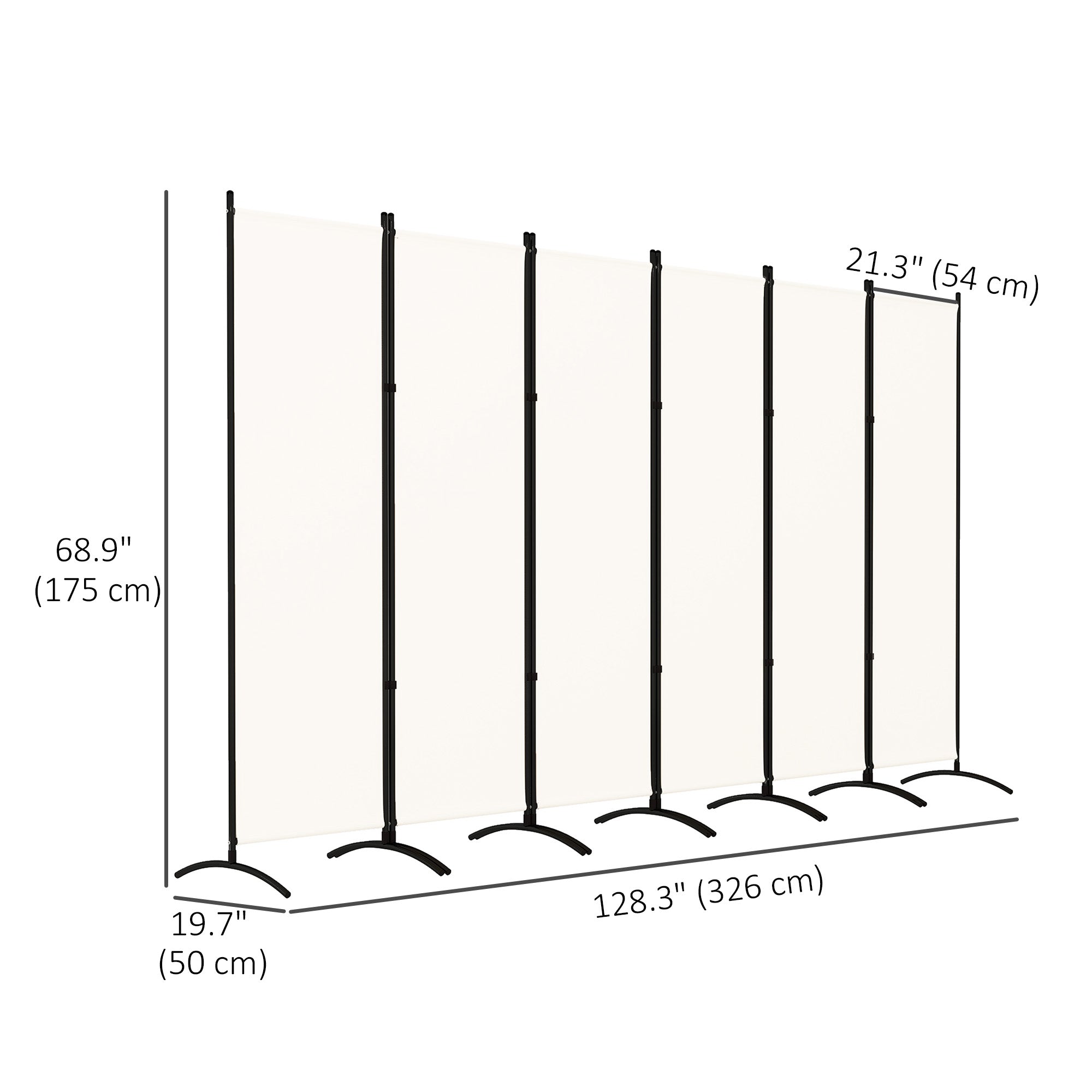 Outsunny 6 Panel Folding Outdoor Privacy Screen, 5.7FT Tall Room Divider with UV30+ Protection, Freestanding Privacy Panel Partition with Stable Base for Indoor Outdoor, Beige