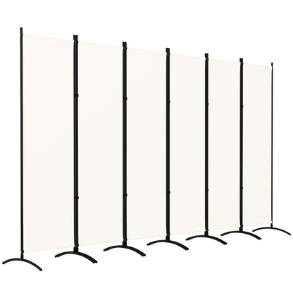 Outsunny 6 Panel Folding Outdoor Privacy Screen, 5.7FT Tall Room Divider with UV30+ Protection, Freestanding Privacy Panel Partition with Stable Base for Indoor Outdoor, Beige
