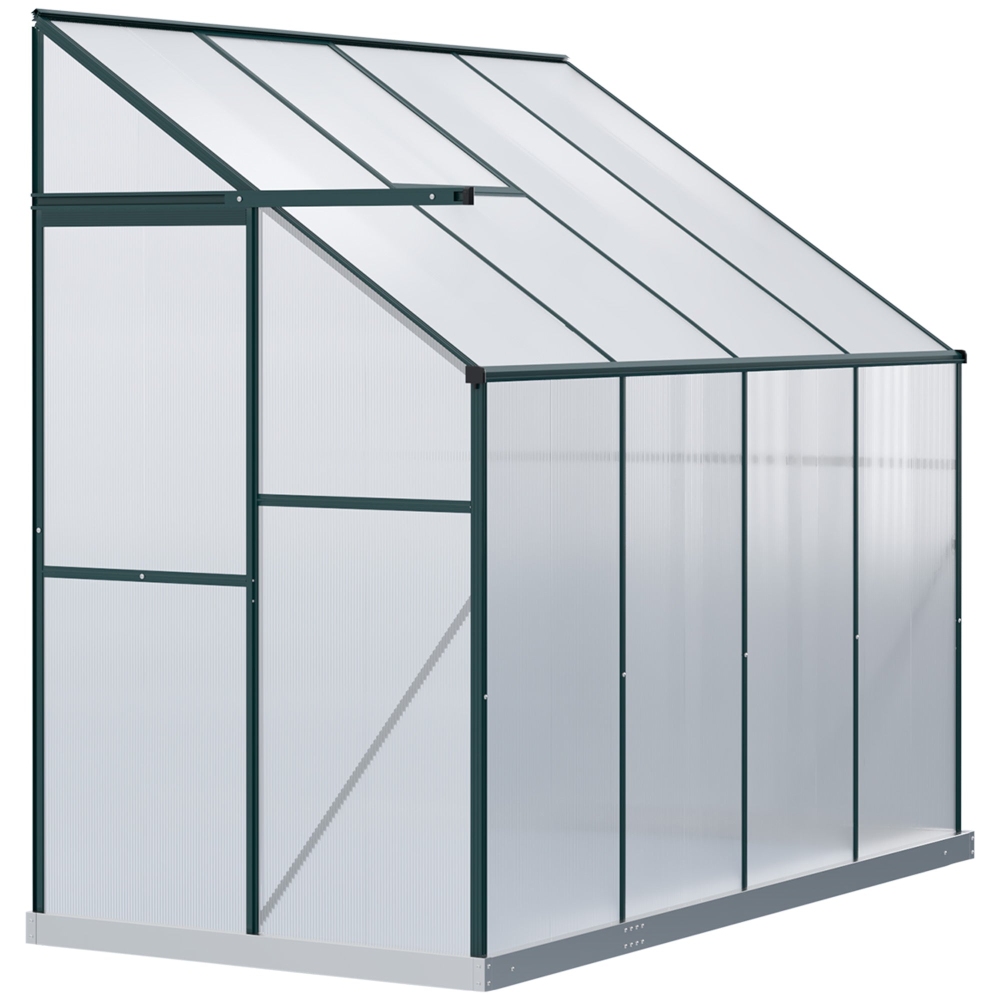 Outsunny Lean-to Greenhouse Walk-in Garden Aluminum Polycarbonate with Roof Vent for Plants Herbs Vegetables 8' x 4' x 7' Green