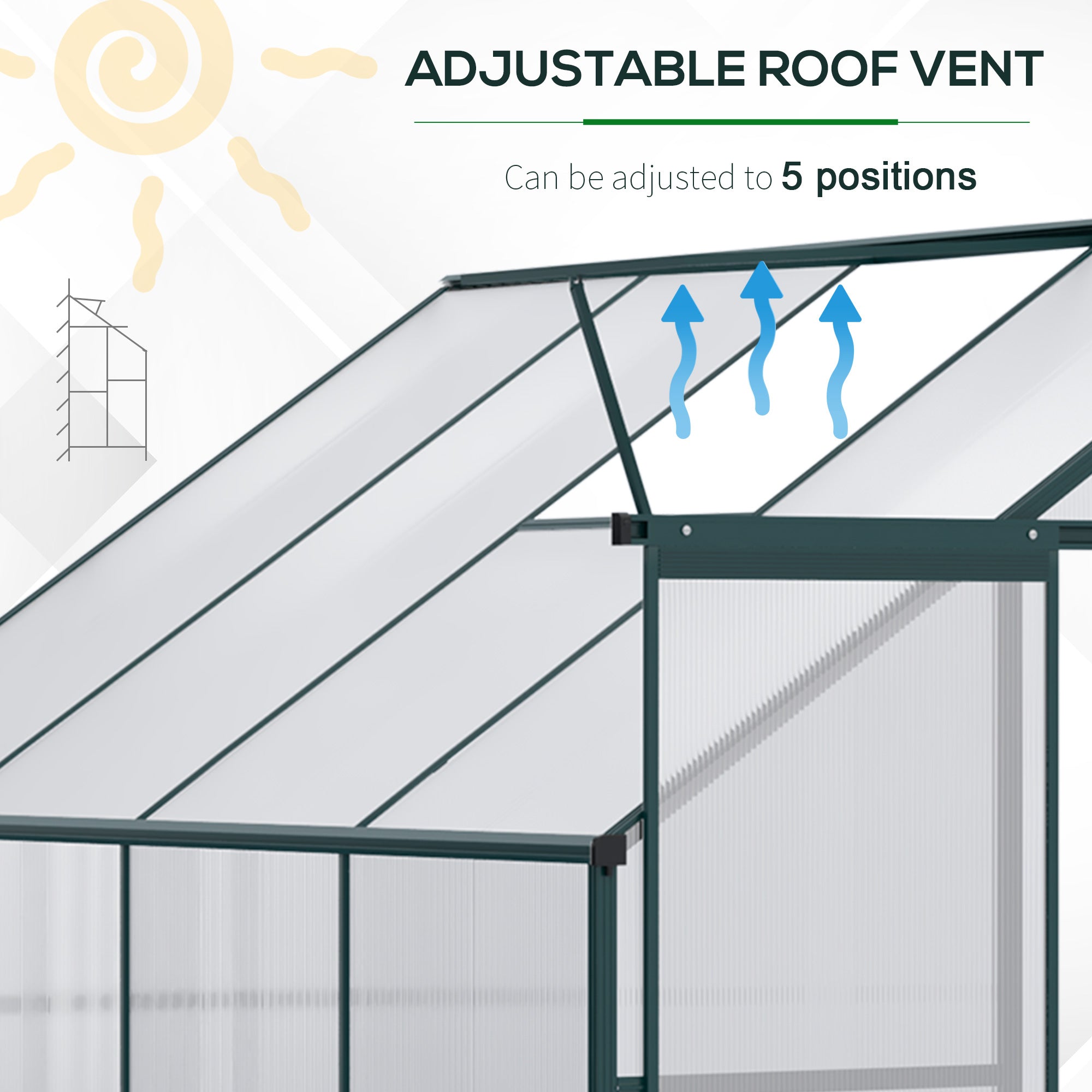 Outsunny Lean-to Greenhouse Walk-in Garden Aluminum Polycarbonate with Roof Vent for Plants Herbs Vegetables 8' x 4' x 7' Green