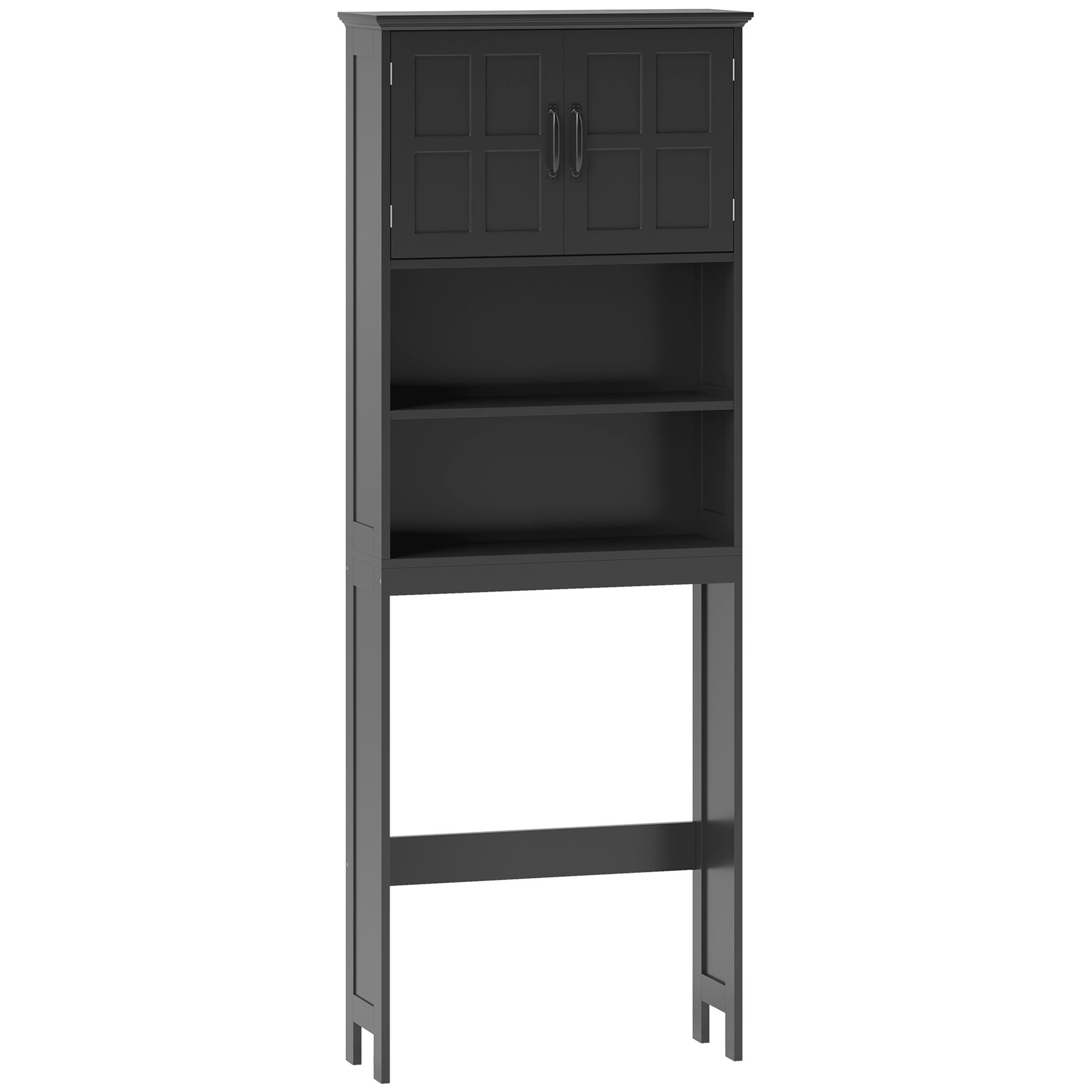 kleankin Over The Toilet Storage Cabinet, Bathroom Space Saver with Adjustable Shelf, Open Shelves and Double Door Cabinet, Bathroom Organizer, Black