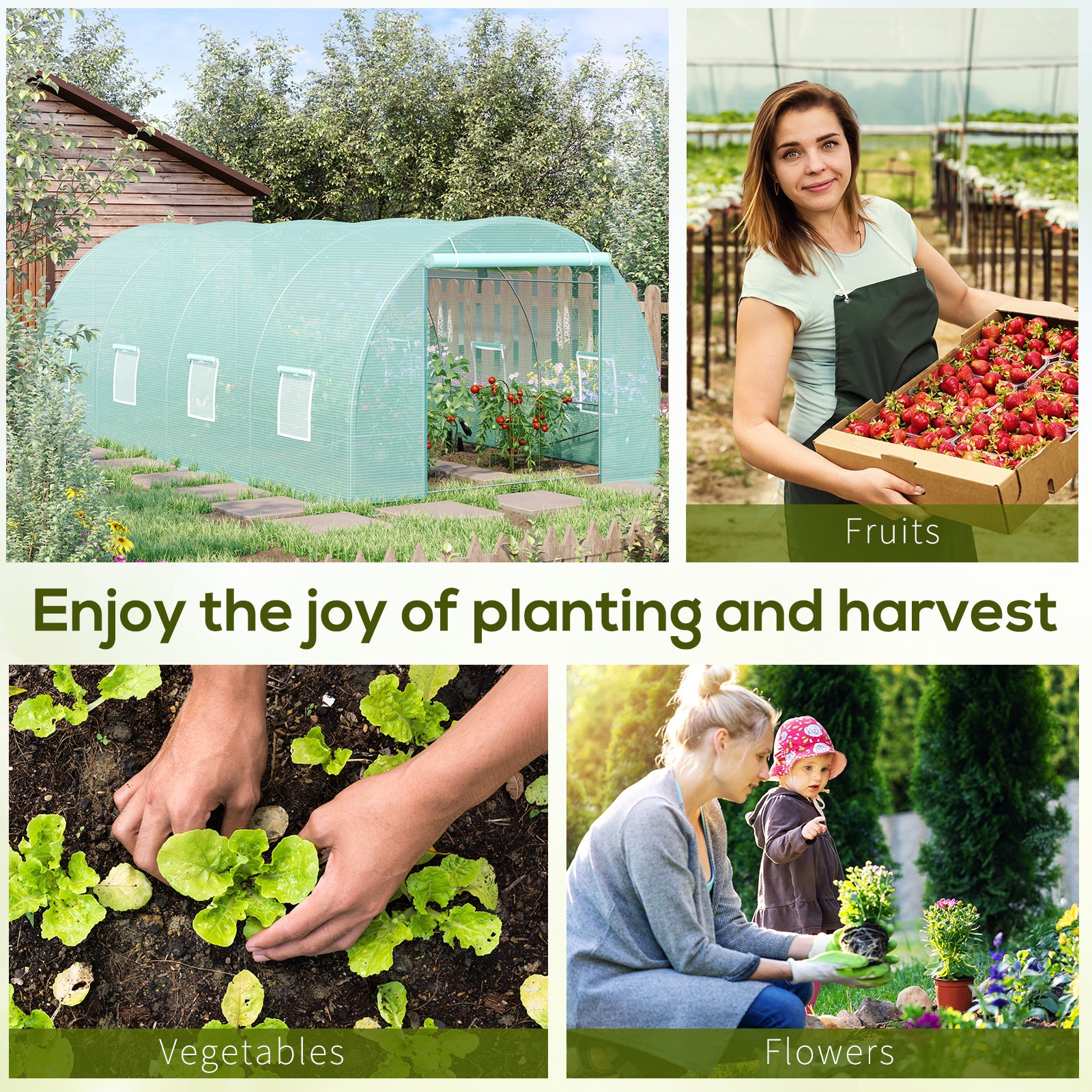 Outsunny 20x10x7ft Heavy Duty Walk-in Greenhouse Outdoor Backyard Seed Plant Vegetables Growing Warm House Flower Polytunnel Shelter Green