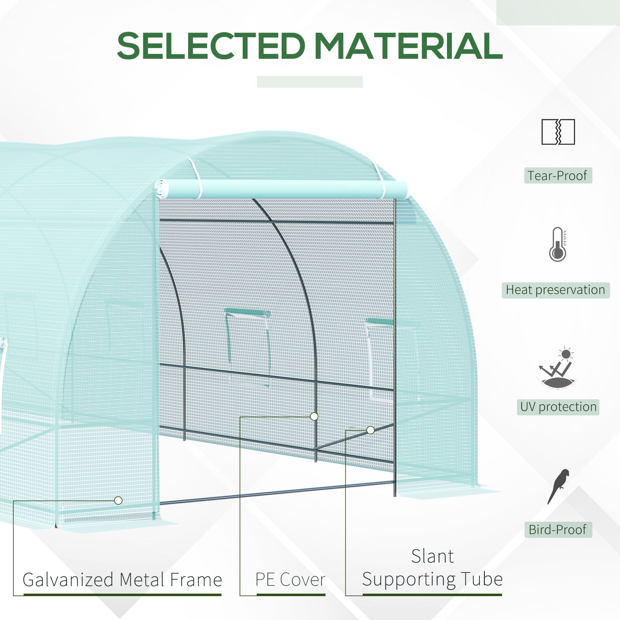 Outsunny 20x10x7ft Heavy Duty Walk-in Greenhouse Outdoor Backyard Seed Plant Vegetables Growing Warm House Flower Polytunnel Shelter Green