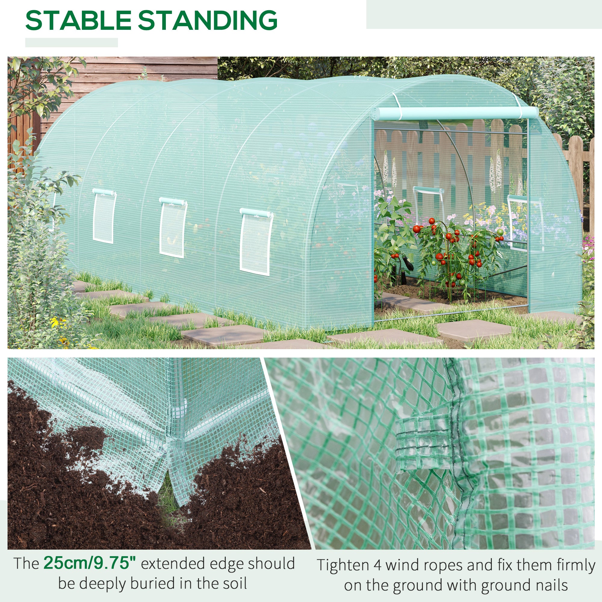 Outsunny 20x10x7ft Heavy Duty Walk-in Greenhouse Outdoor Backyard Seed Plant Vegetables Growing Warm House Flower Polytunnel Shelter Green