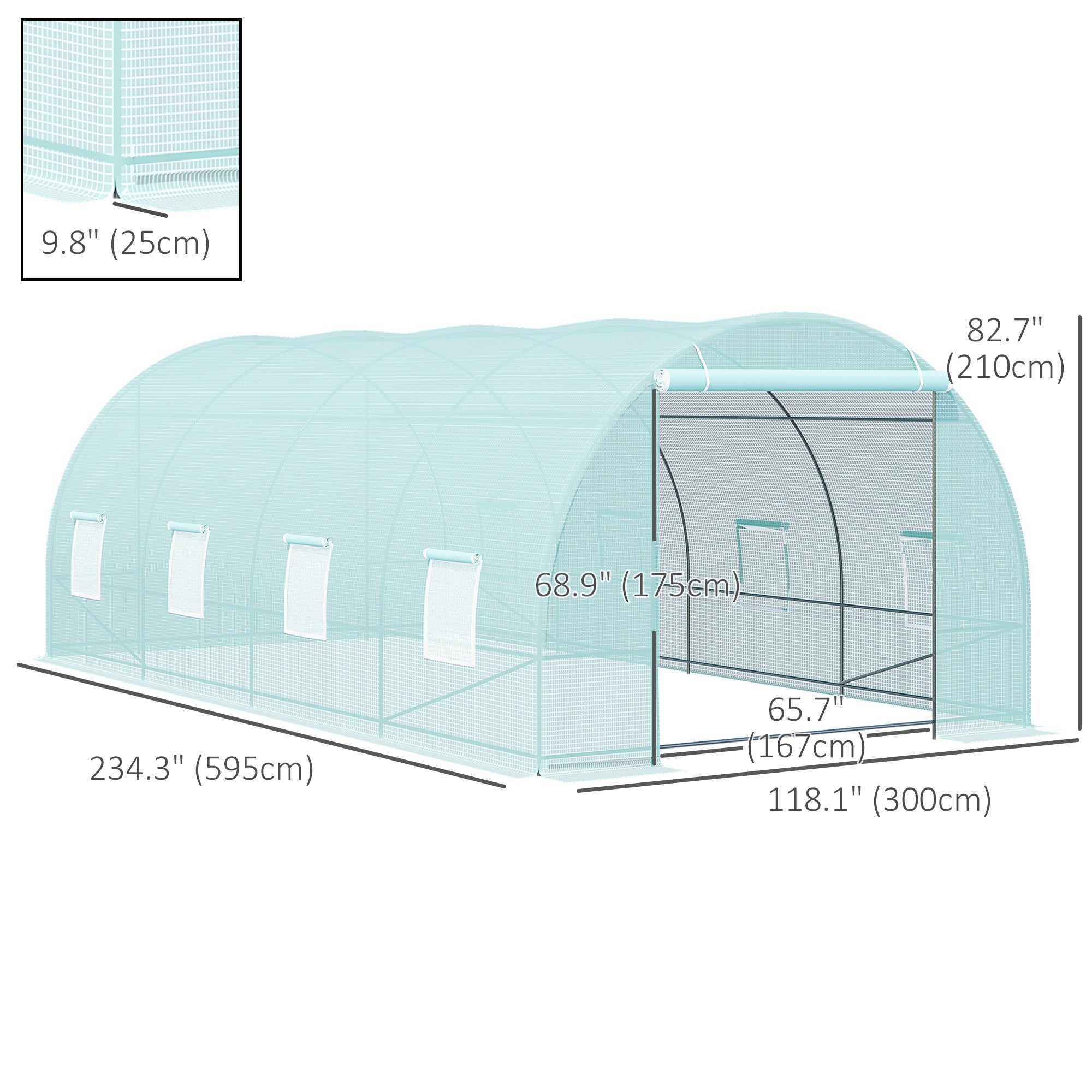 Outsunny 20x10x7ft Heavy Duty Walk-in Greenhouse Outdoor Backyard Seed Plant Vegetables Growing Warm House Flower Polytunnel Shelter Green
