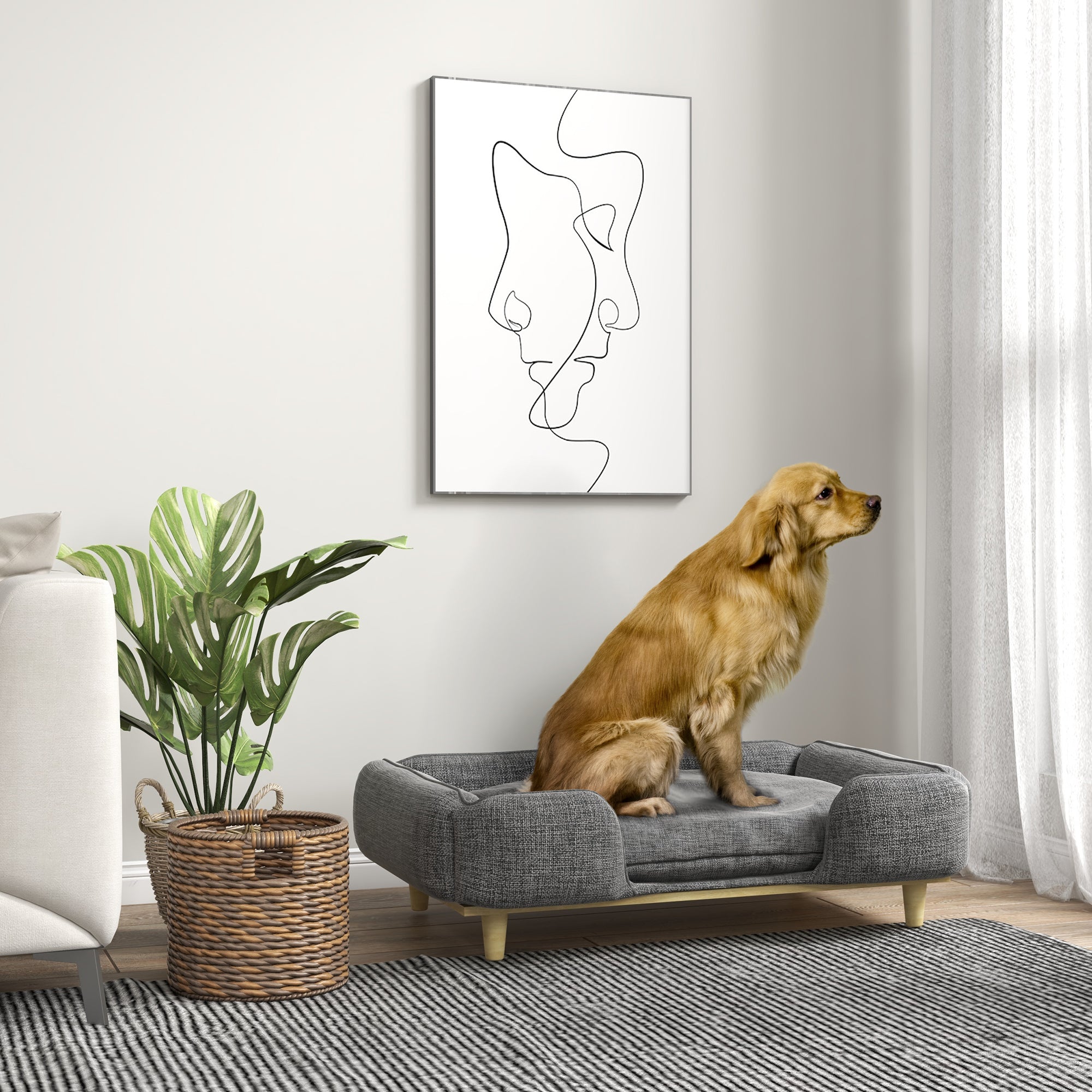 PawHut Dog Sofa, Elevated Dog Couch for Large Dogs, Removable Washable Pet Sofa Cat Bed with Anti-slip Foot Pads, Dark Grey