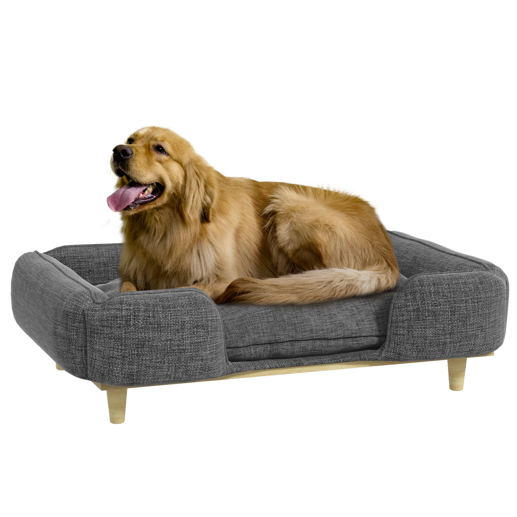 PawHut Dog Sofa, Elevated Dog Couch for Large Dogs, Removable Washable Pet Sofa Cat Bed with Anti-slip Foot Pads, Dark Grey