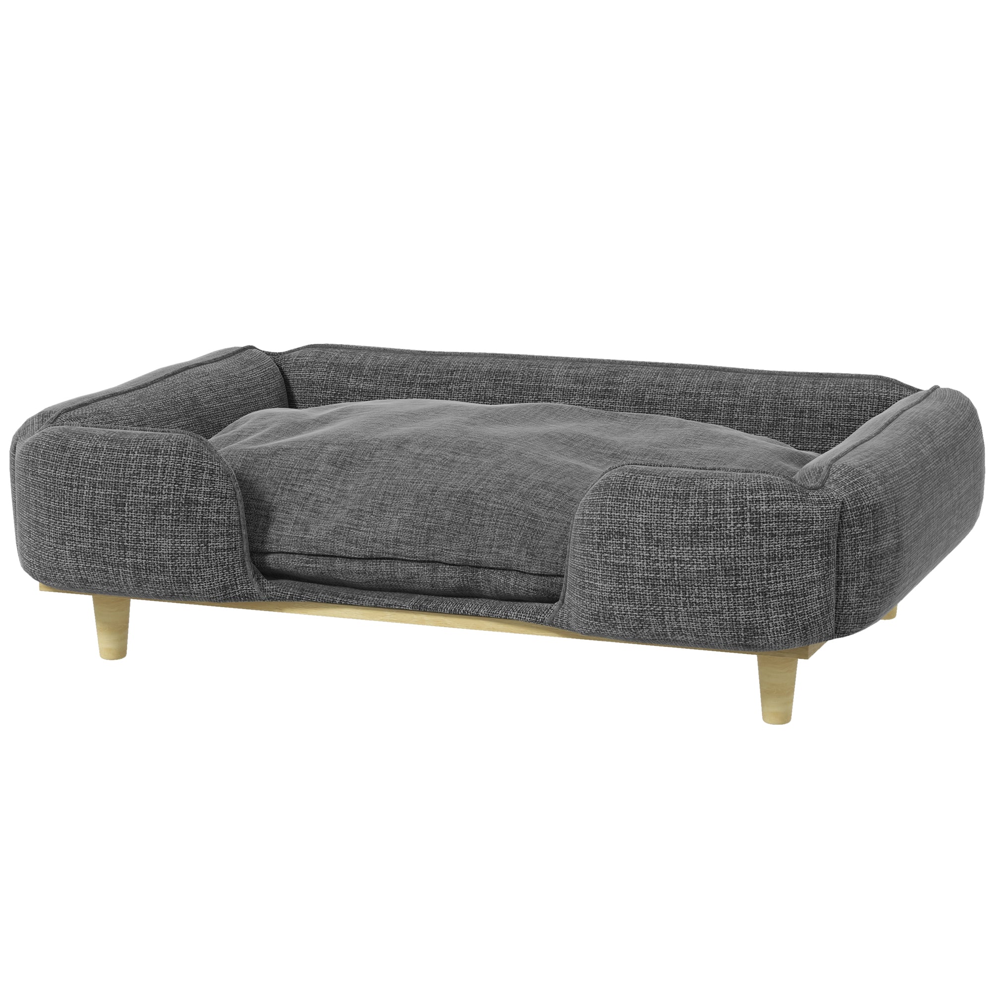 PawHut Dog Sofa, Elevated Dog Couch for Large Dogs, Removable Washable Pet Sofa Cat Bed with Anti-slip Foot Pads, Dark Grey
